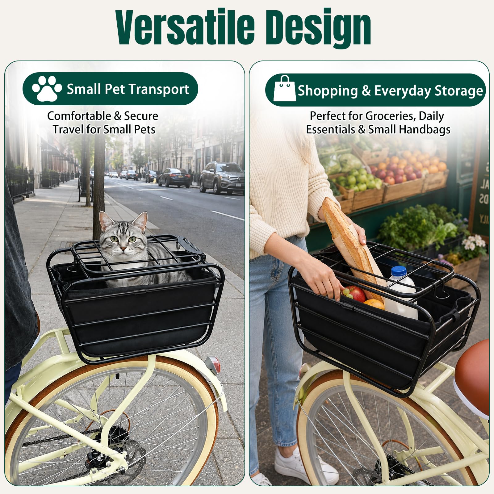 Fahrradkorb Hinten für Gepäckträger, Hundekorb Fahrrad aus robustem Kohlenstoffstahl mit Deckel und Sicherheitsverschluss, für kleine Hunde, Katzen und Gepäck, ideal für Einkäufe, Camping und Reisen