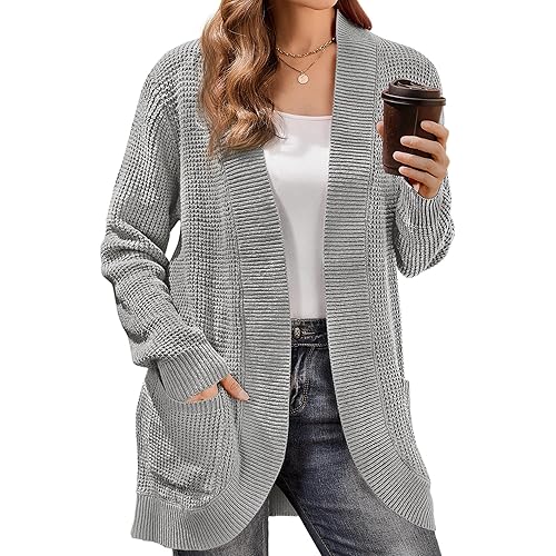 HRUTANE Womens Cardigan Sweaters Long Sleeve Open Front Cable Knit Loose Casual Soft Outwear Coat with Pockets