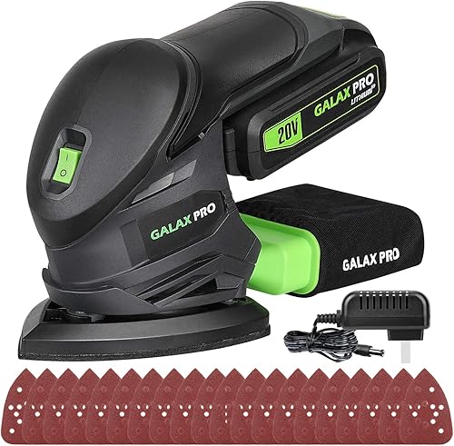 GALAX PRO Lijadora de detalles inalámbrica de 20 V, 20 piezas de papel de lija, lijadoras de 12000 RPM con sistema de recolección de polvo para