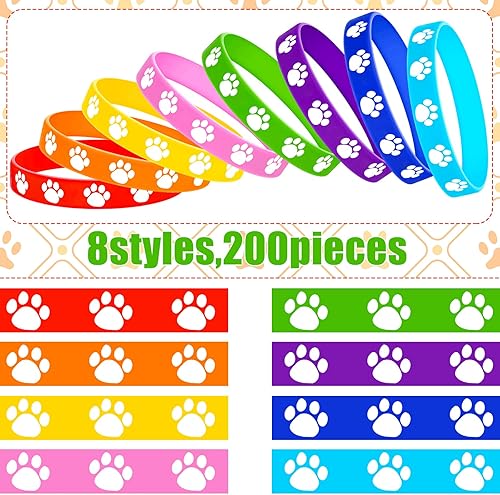 Miniatura 2 de Gejoy 200 pulseras de goma con estampado de patas, pulseras elásticas de silicona multicolor para suministros de fiesta de cumpleaños (multicolor)