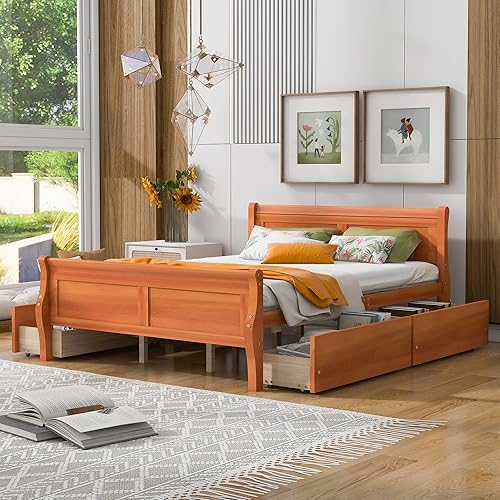 Miniatura 109 de Cama de plataforma de madera de tamaño individual con cabecera en forma de casa, soporte de listones de madera, para dormitorio de niños, niñas,
