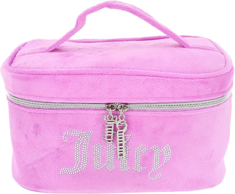 Necessaire de maquiagem Juicy Couture roxa em veludo com strass, modelo Train Case