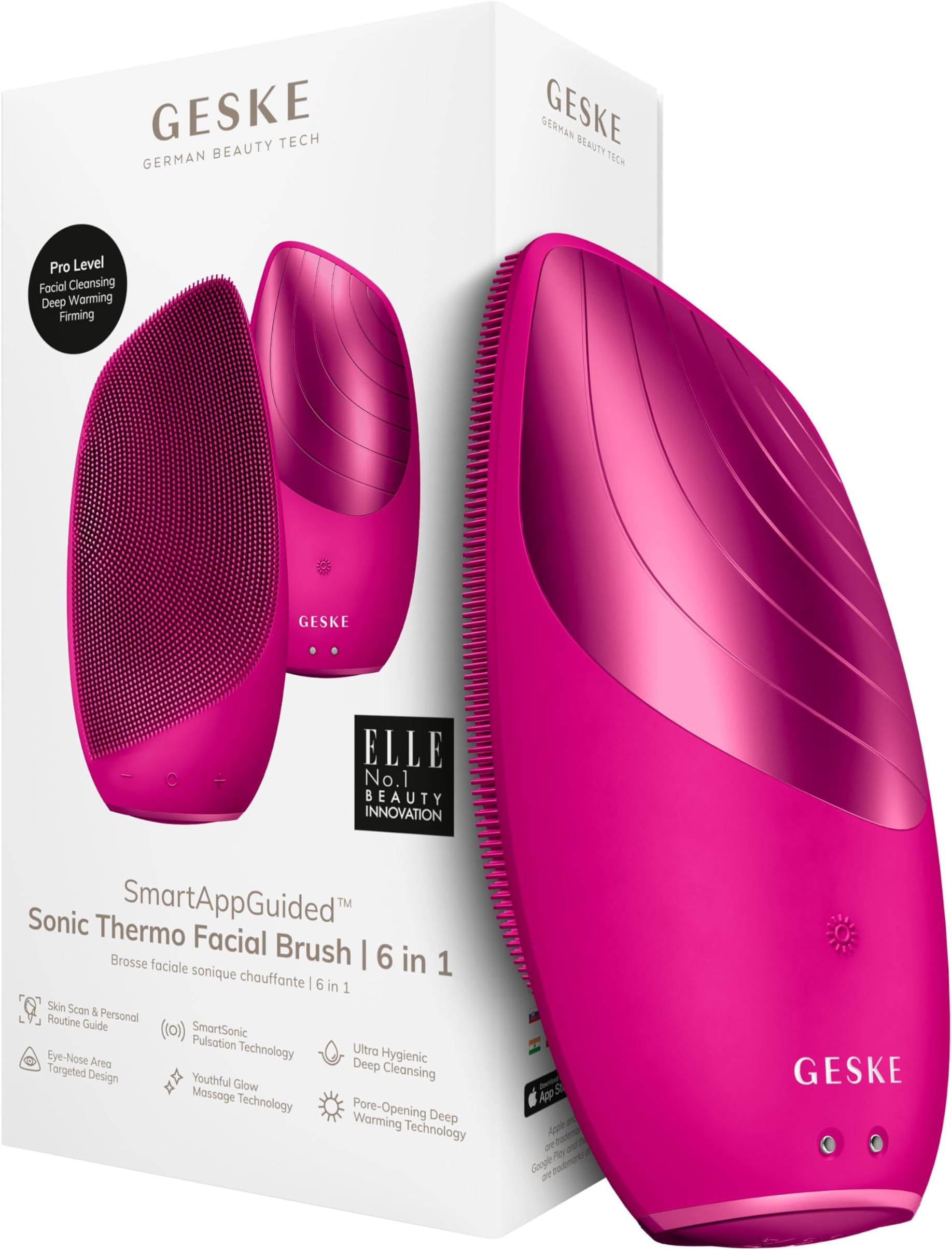SmartAppGuided Sonic Thermo Facial Brush | 6 in 1 | Skin Cleansing | Cleansing Brush with Thermal Function | Electric Facial Massager