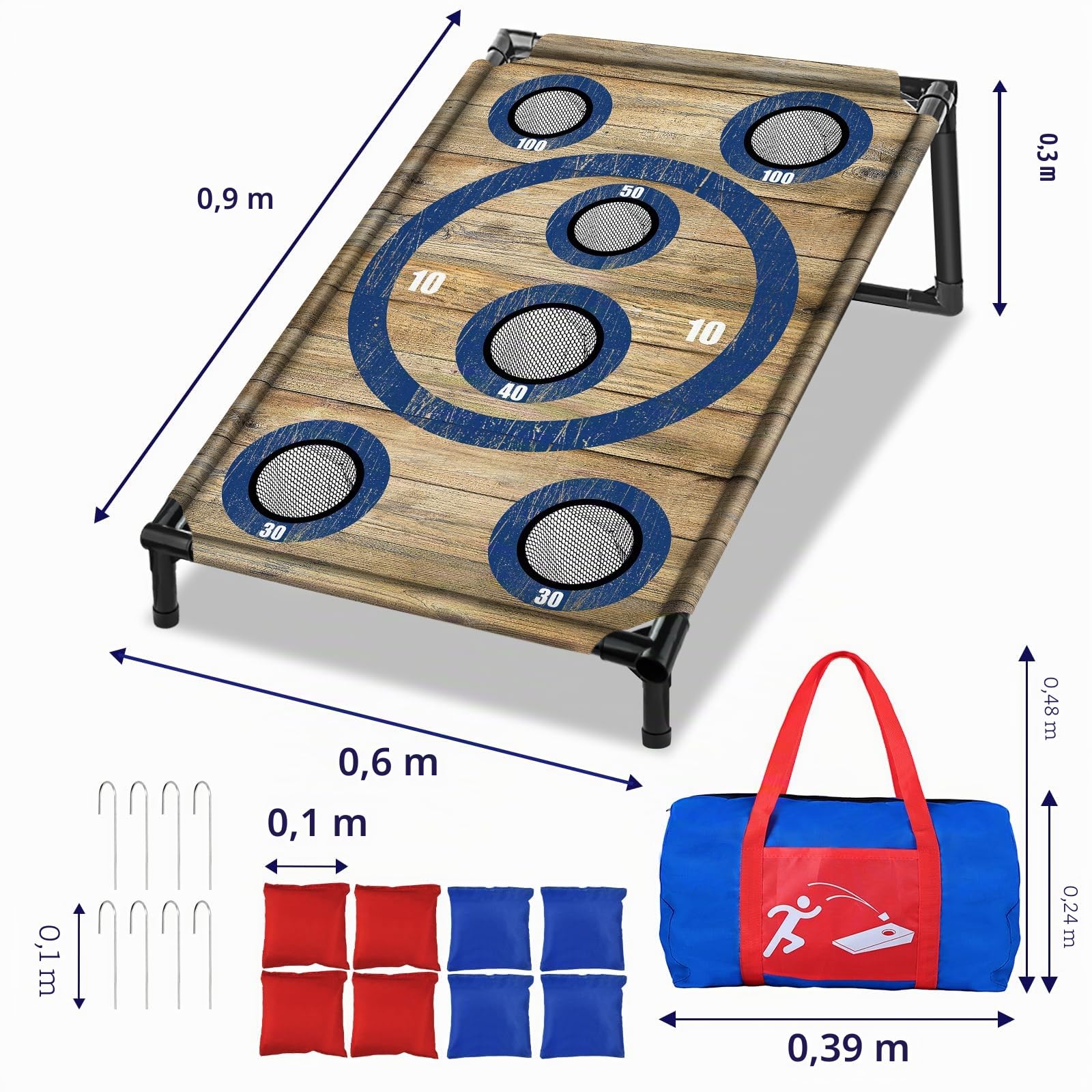 NZQXJXZ Juego de Cornhole para Familia y Adulto, 3x2 Ft Portátil Cornhole Juego de Lanzamiento con 8 Bolsas de Frijoles y Bolsa de Transporte, Ideal para al Aire Libre, Interior, Patio Trasero, Césped