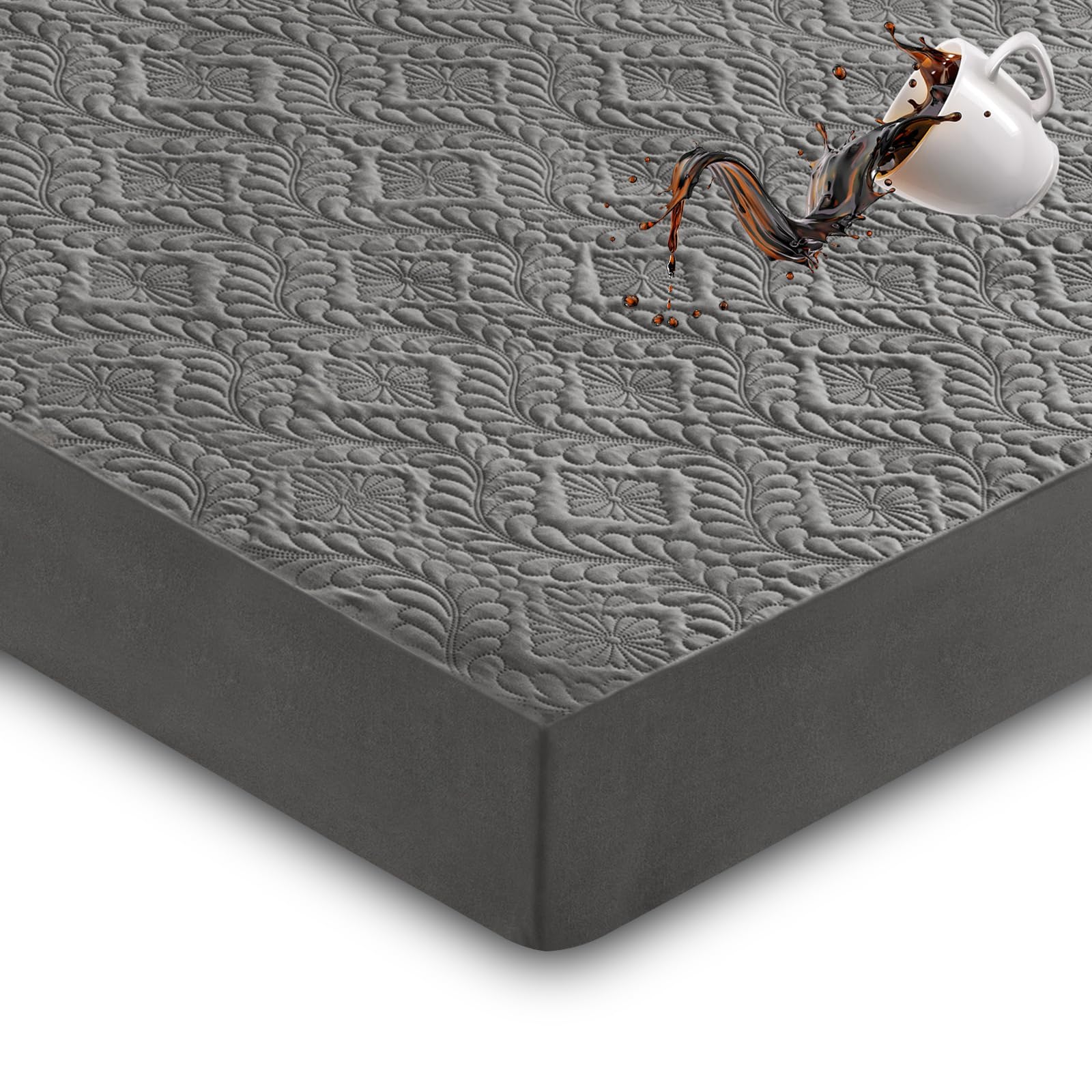 Sufdari King Quilted Fitted Waterproof Mattress Cover, Breathable & Noiseless Mattress Pad, Ultra Soft Bed Cover Fits Up to 8-18" Deep Pocket