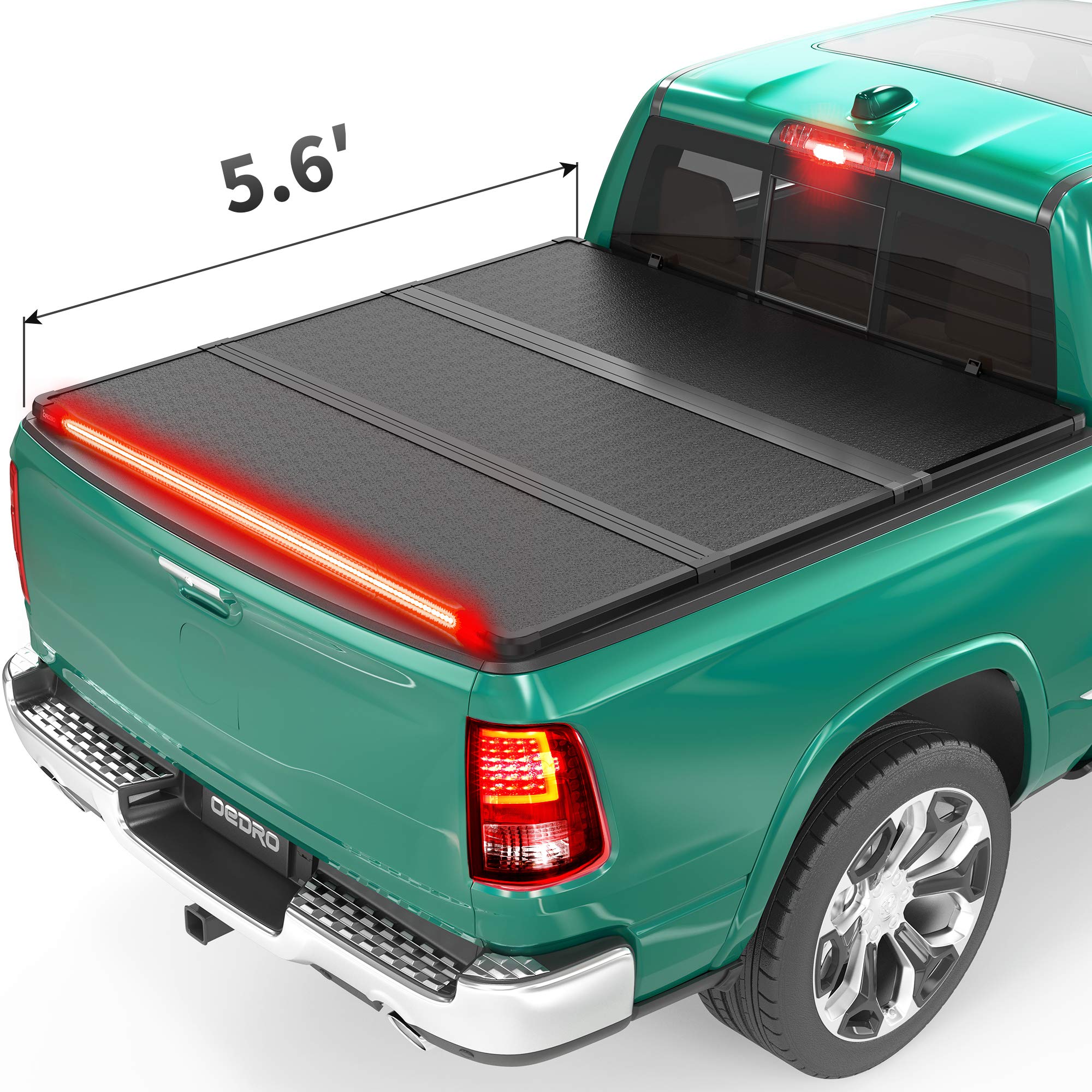 oEdRo Hard Trifold Truck Bed Tonneau Cover with Builtin LED Running