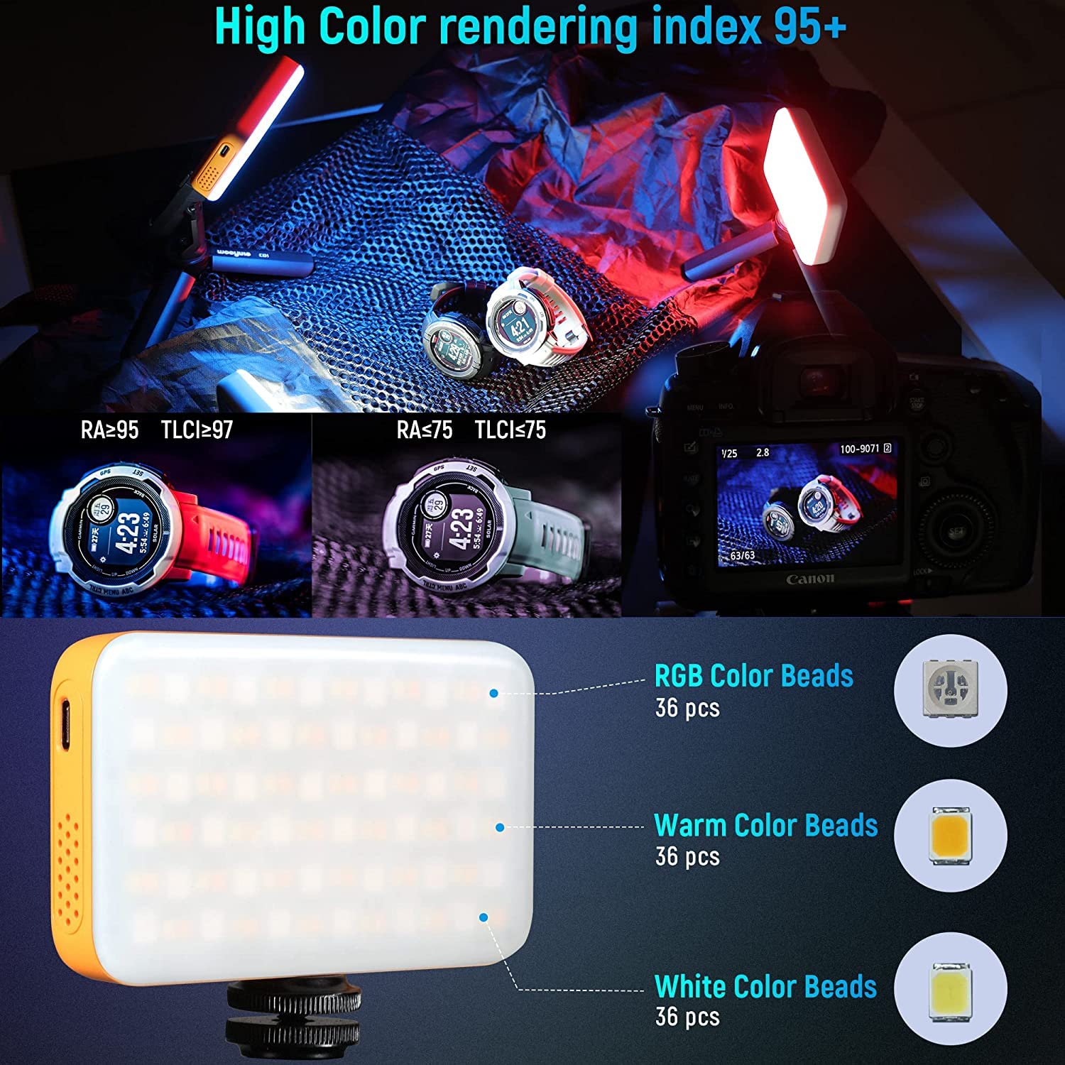 Sathychanpy Luce LED RGB Portatile Con Batteria 2000mAh – Faretto Dimmerabile Per Video, Live E Microfilm - 4