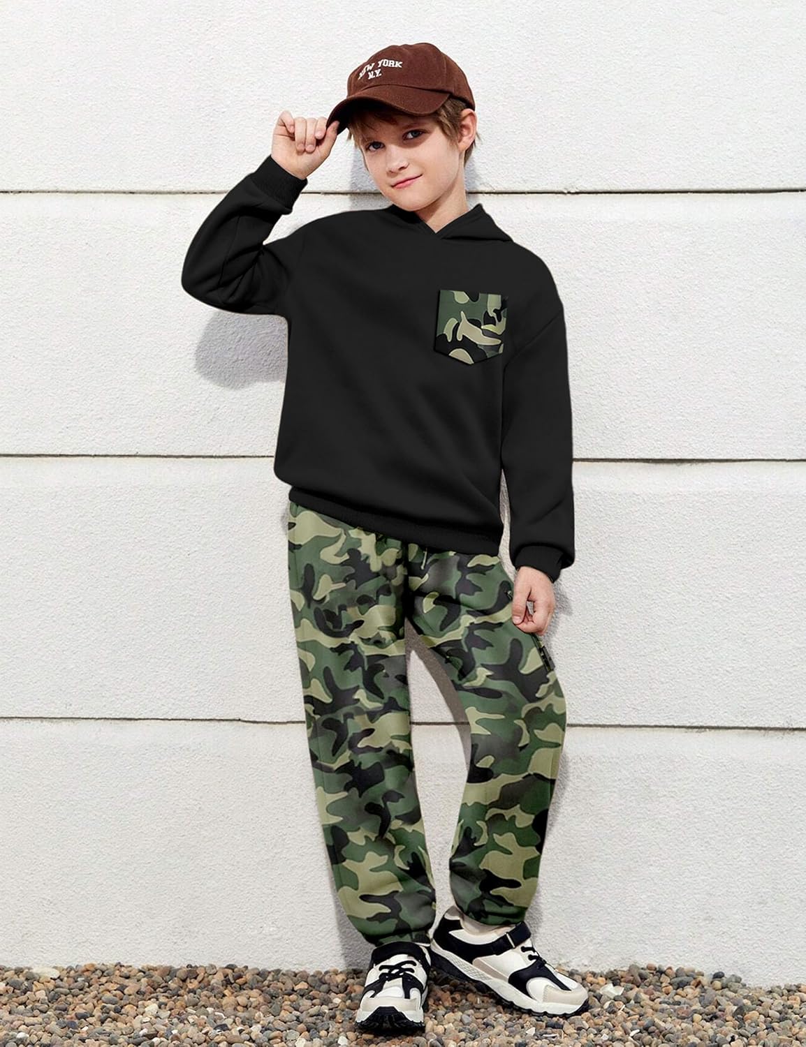 KANGKANG Boys Clothes Two Piece Long Sleeve Hooded Sweatshirt Top Camouflage Sweatpants Fall Outfits Winter Clothes Set 6-16Y - Image 2