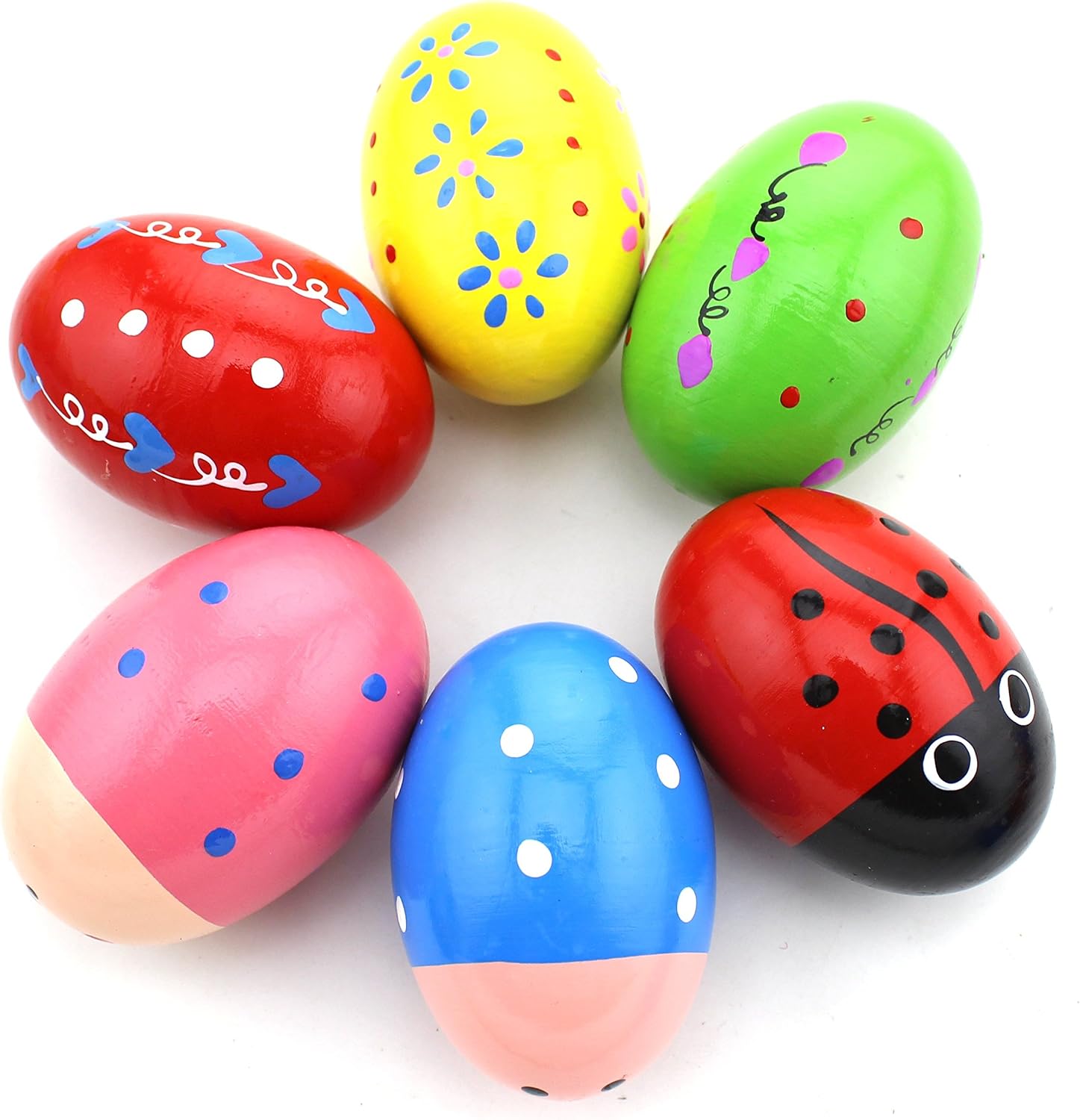 HAZOULEN Set of 6 Wooden Percussion Musical Egg Maracas Egg Shakers