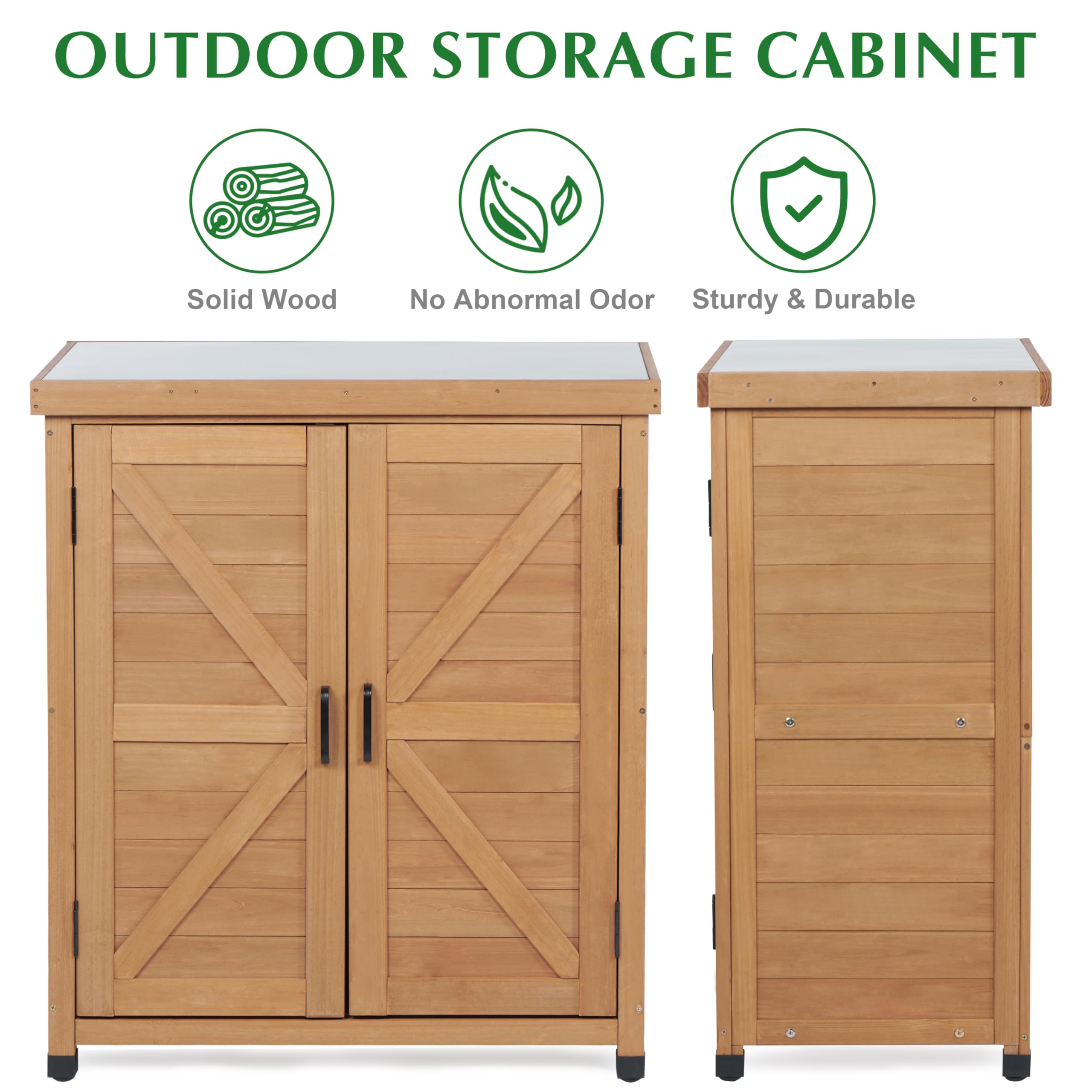 SoliWood Gartenschrank Wetterfest Outdoor Holz Metallplatte Pflanztisch Gartenarbeitsplatz 91x78x43 cm