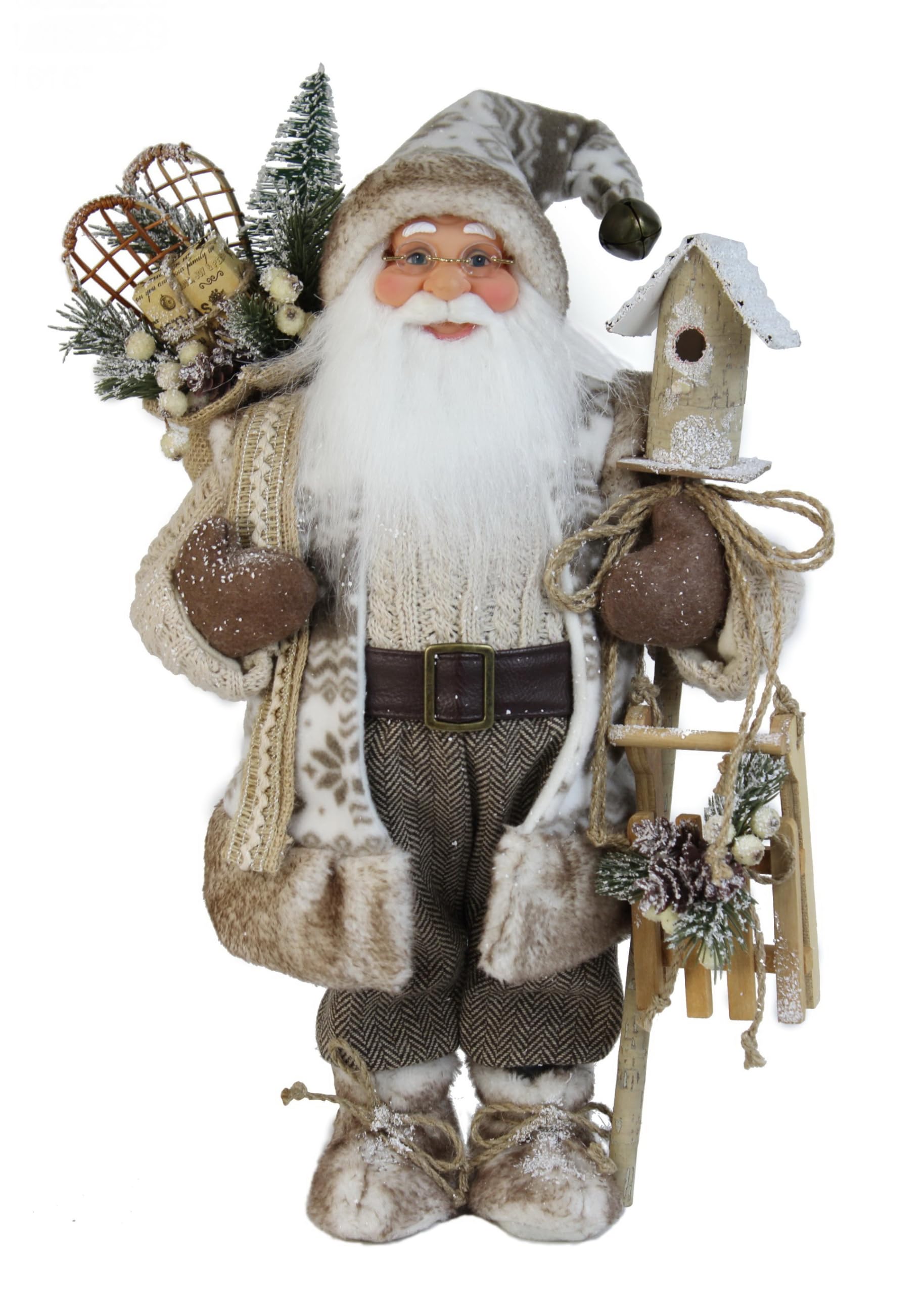 Windy Hill Collection Brown, Cream 40 Cm (16 In) Standing Woodland Birdhouse Santa Claus Christmas Figurine 168290