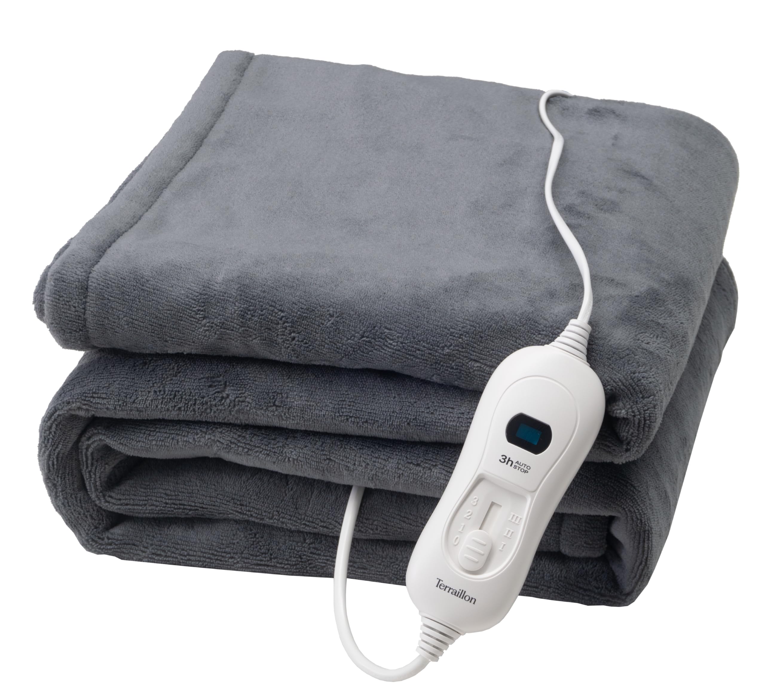 Terraillon - Cozy, Heated blanket, Automatic shutdown, Plaid 3 temperature settings, Heat for 3h, Machine washable, Dim. 160x120 Cm, Coral Fleece Fabric, Charcoal Grey