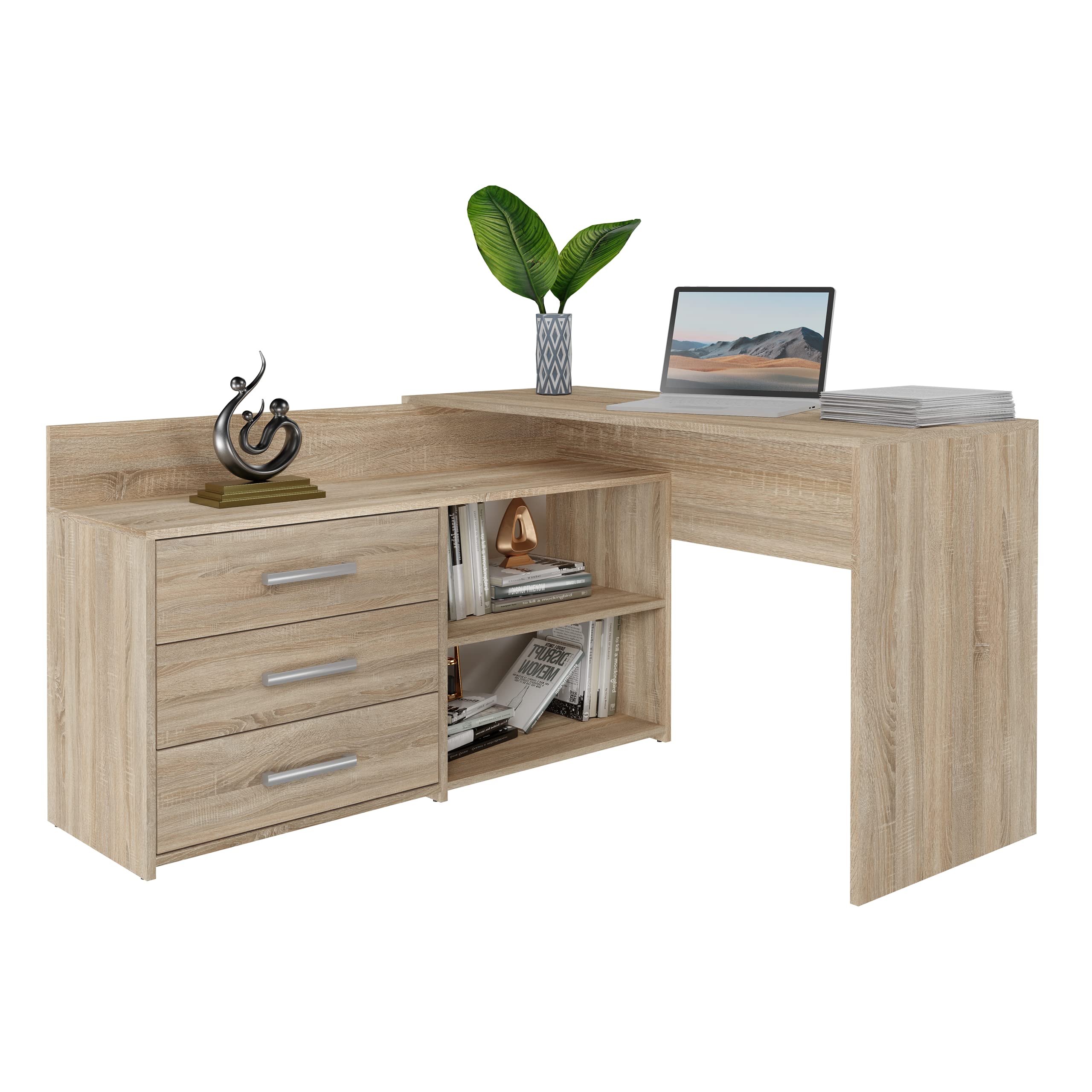 CDF Schreibtisch DANY 120x50x76 cm – Eckschreibtisch mit 3 Schubladen, modern & funktional, in Eiche Sonoma, stabil & pflegeleicht, ideal für Kinderzimmer oder Homeoffice