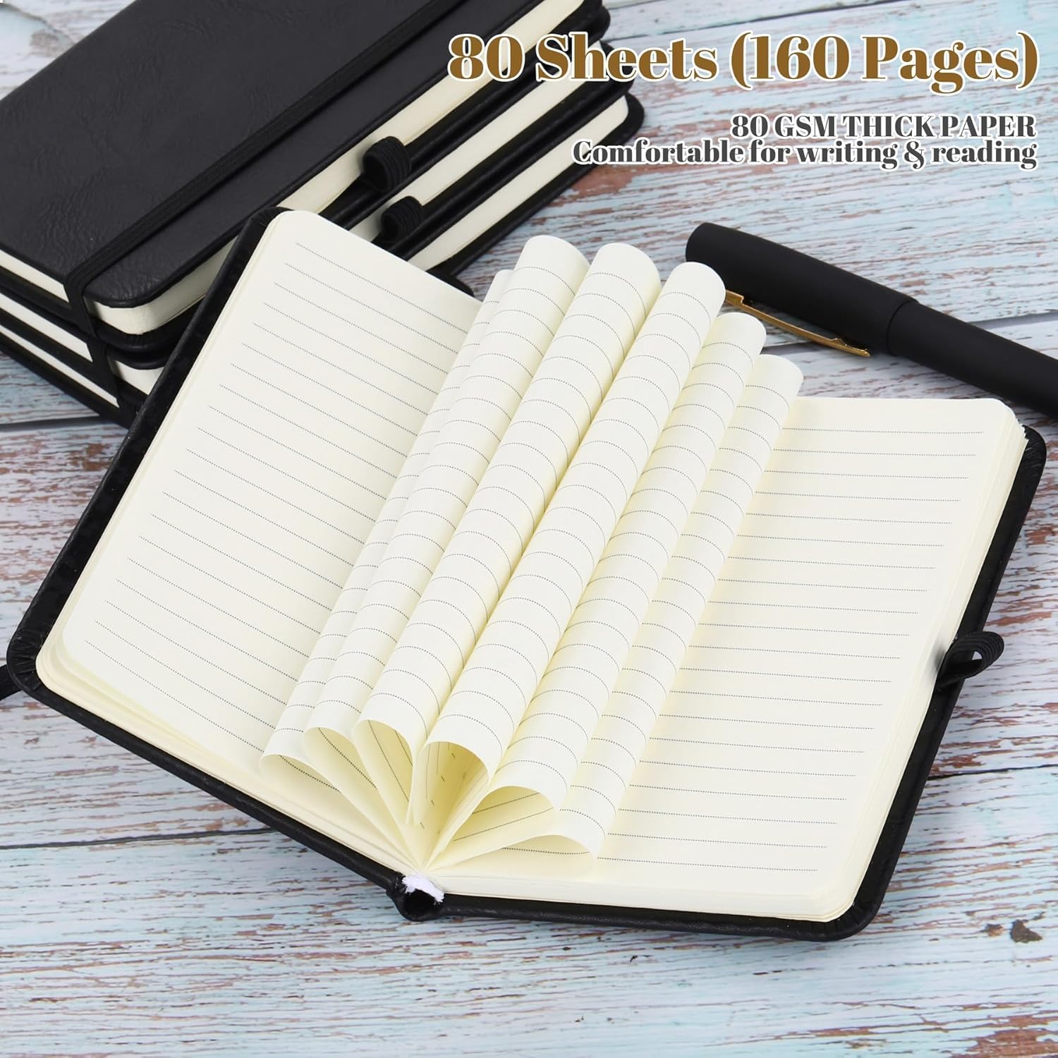 50 Pack Pocket Notebook Journals with Pens, 160 Pages, 3.5x5.5 Inches, A6 Mini Notebooks Small Journals College Ruled Hardcover Notebook PU Leather Notepad with Pen Holder for Office School - Image 4