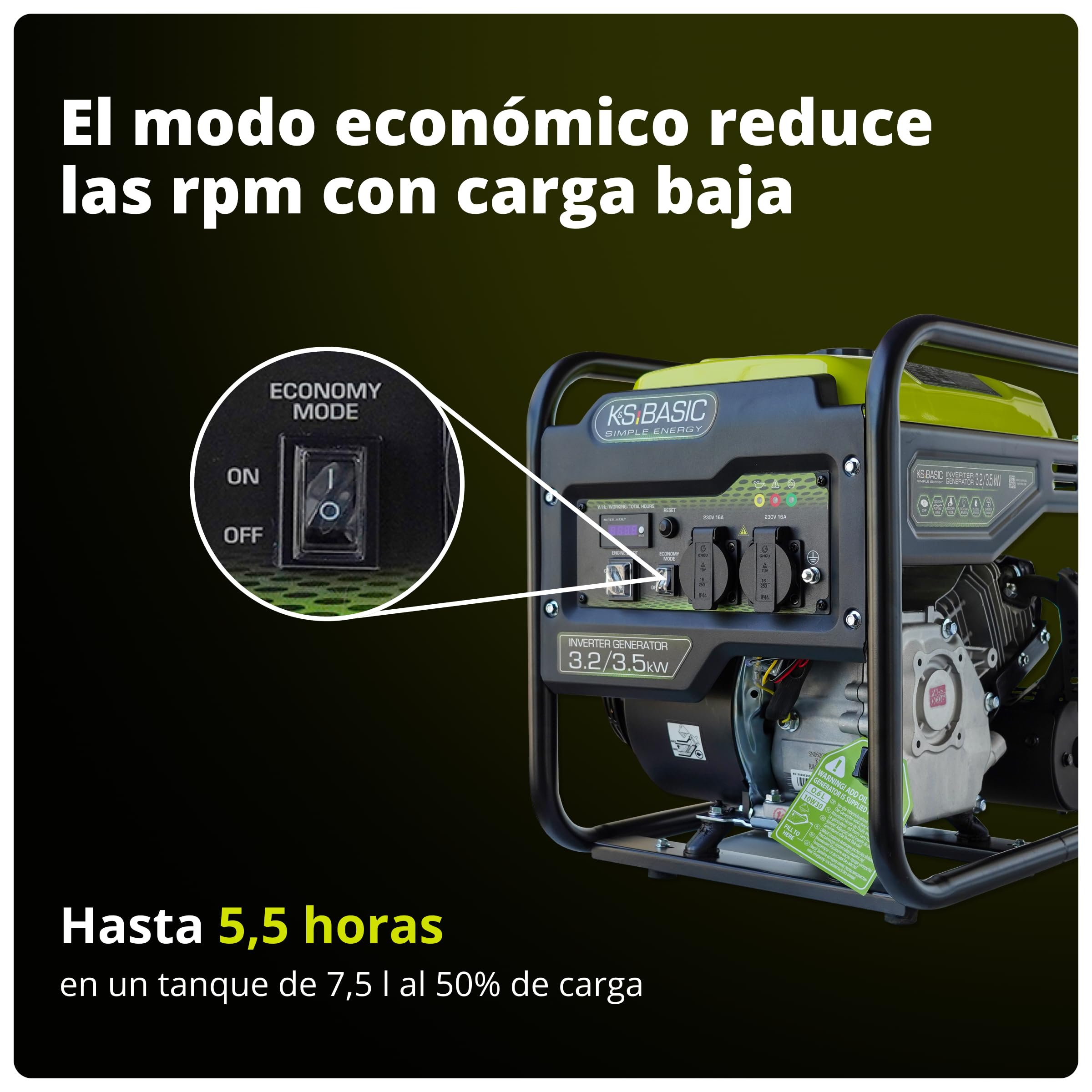 Könner & Söhnen KSB 35i - Generador de corriente de gasolina de 4 tiempos, 7 CV con regulador automático de voltaje, protección contra falta de aceite,3500 W, 2 x 16 A (230 V) Euro V