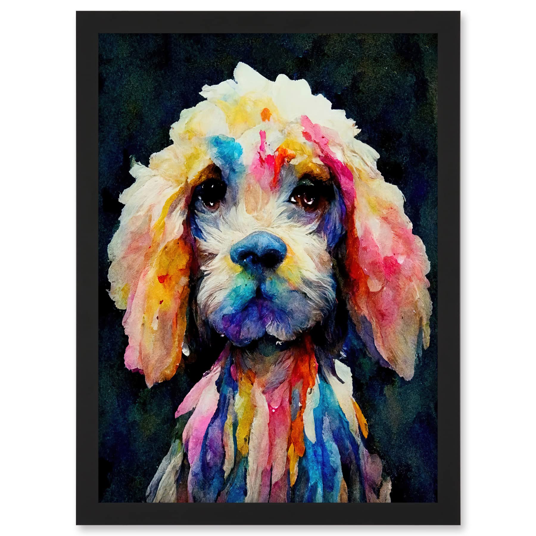 Wee Blue Coo Bright Abstract Colourful Dog Spaniel Cavapoo Cockapoo Artwork Framed A3 Wall Art Print