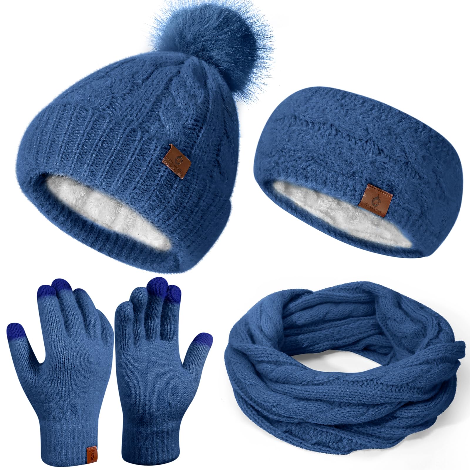Womens Beanie Hat Infinity Scarf Touchscreen Gloves Fleece Headband 4 in 1 Winter Clothes Set Gifts for Women-image-42