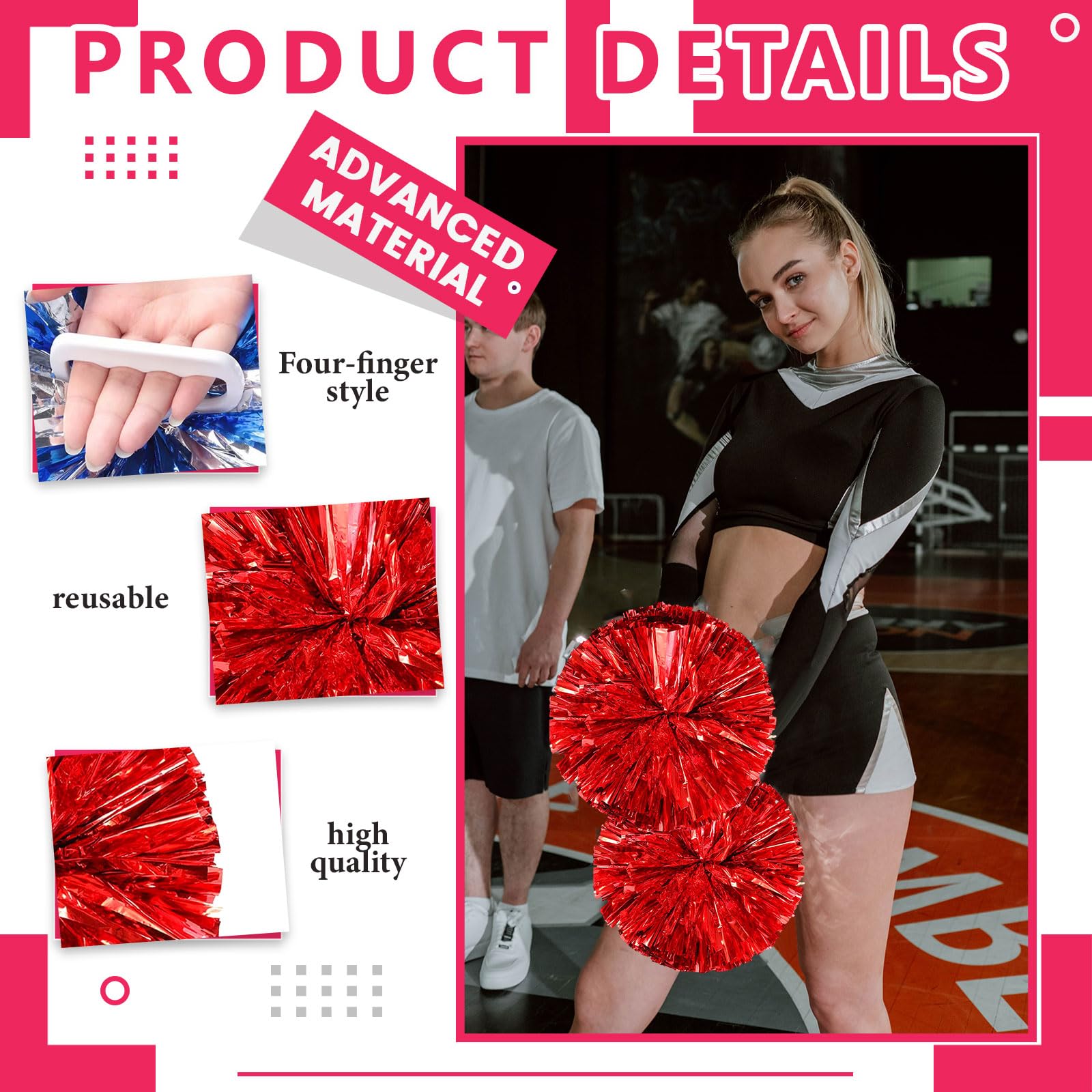 24 Pack pom pom pom cheerleading, pom pom da cheerleading Sports Dance Cheer Plastic Pom Poms Cheerleading for Sports Team Spirit (Rosso)