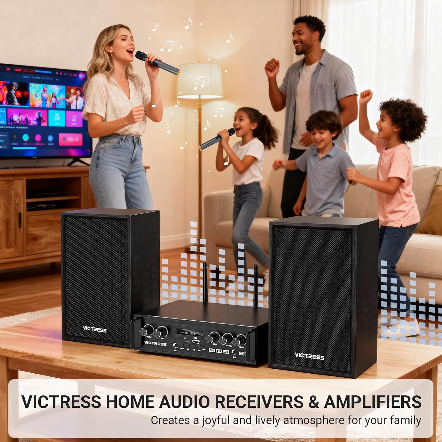 All-in-One 500W Power Amplifier for Home Audio, Bluetooth 5.0 with 2 HiFi Speaker&Wireless UHF Microphones, 2 Channel Stereo Amplifier Set for Home/Party/Music, USB/TF/AUX, Remote Control (Black) 10 81ej7eqPiQL. AC SL1500