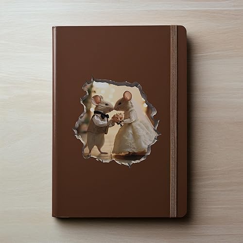 Miniatura 3 de Calcomanía de ratones de novia y novio en agujero de ratón, calcomanía de pared 3D con agujero de ratón