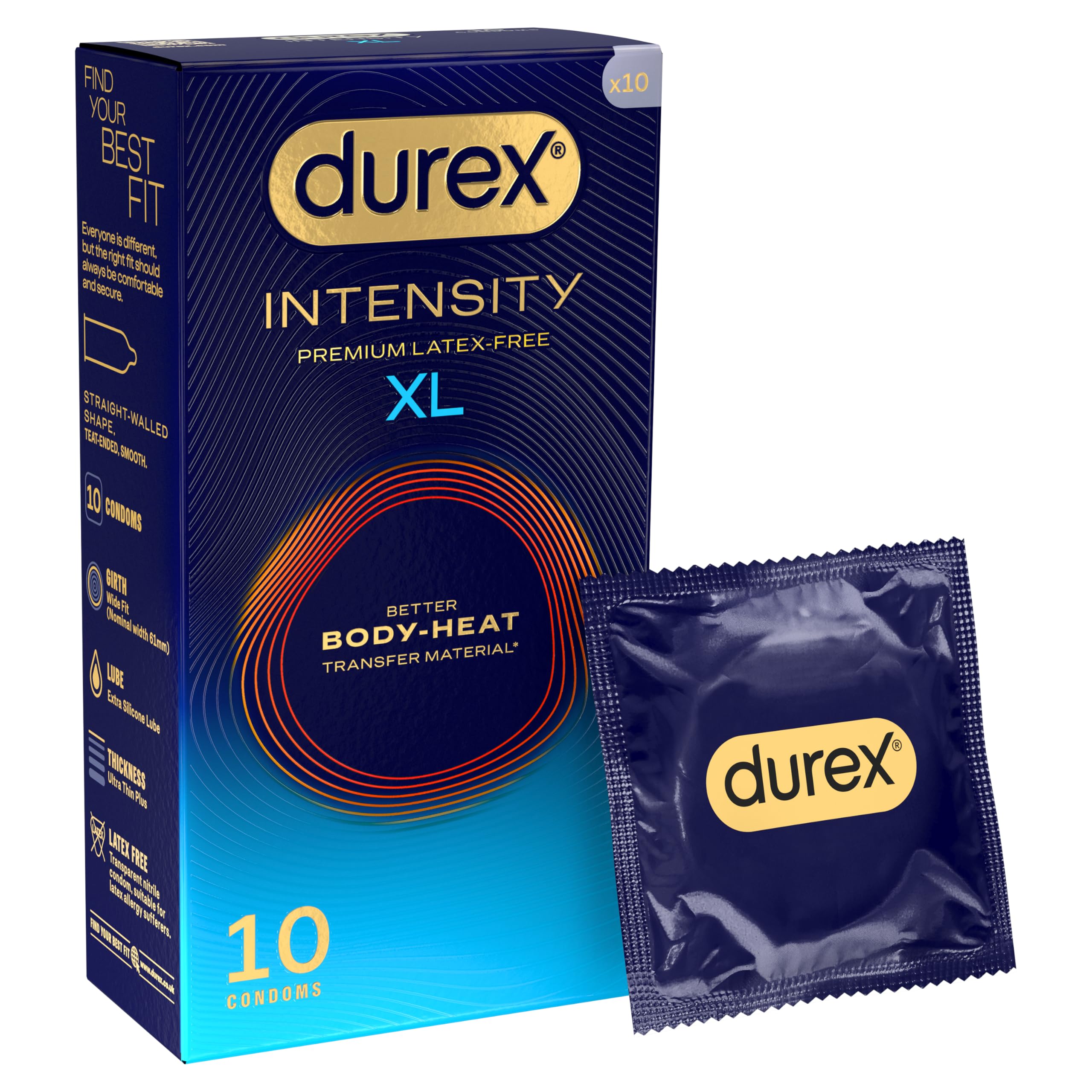 Durex Intensity XL, 10 Condoms, Better Body Heat Transfer, Ultra Thin