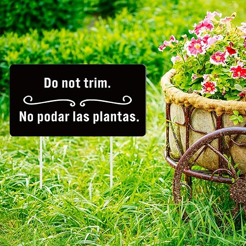 Miniatura 5 de Menkxi 2 letreros bilingües de plantas con estacas de plástico, letreros bilingües de plantas de 9.2 x 4.9 pulgadas, marcadores de jardín de