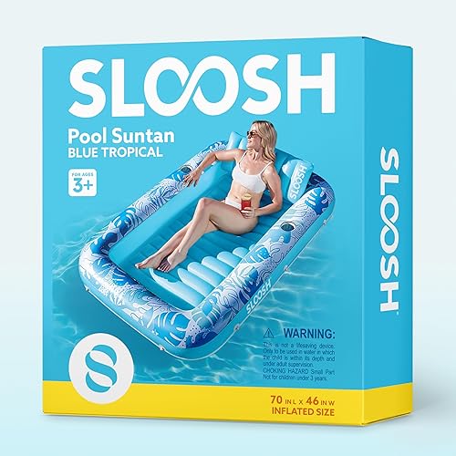 Miniatura 7 de SLOOSH Flotador inflable para tumbona de piscina, 70 x 46 pulgadas, flotadores de piscina para adultos con almohada, flotador 4 en 1 para balsa de