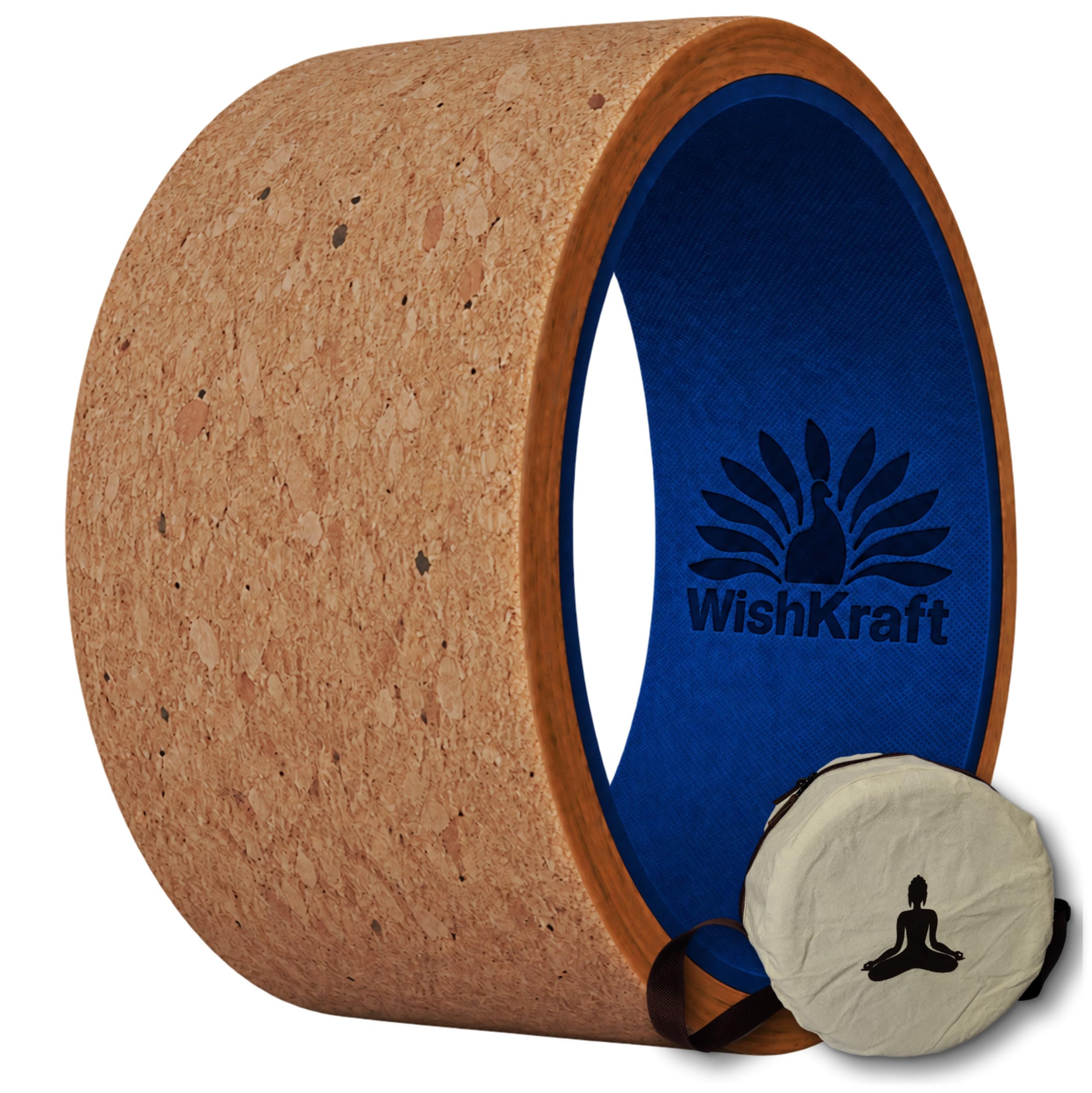 WishKraft WIDE Yoga Wheel Roller 13 x 6.25 inch [Cork Brown] with Canvas Bag for Back Bends, Stretching & Flexibility | Eco-Friendly, Non-Slip & Sweat Resistant