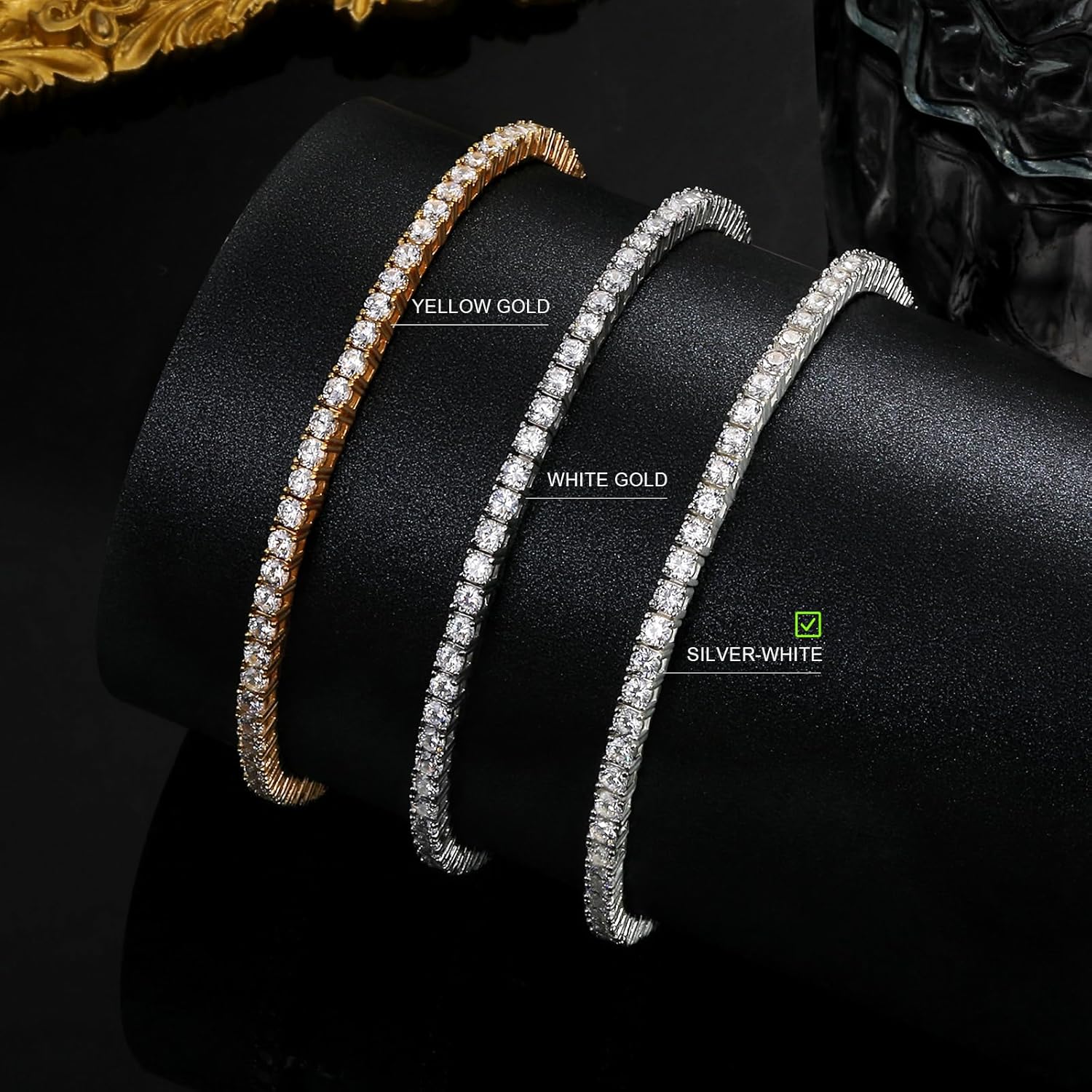 MDFUN 18K White Gold Plated 2.5mm Cubic Zirconia Classic Tennis Bracelet for Women and and Men, Size 6-8 Inch