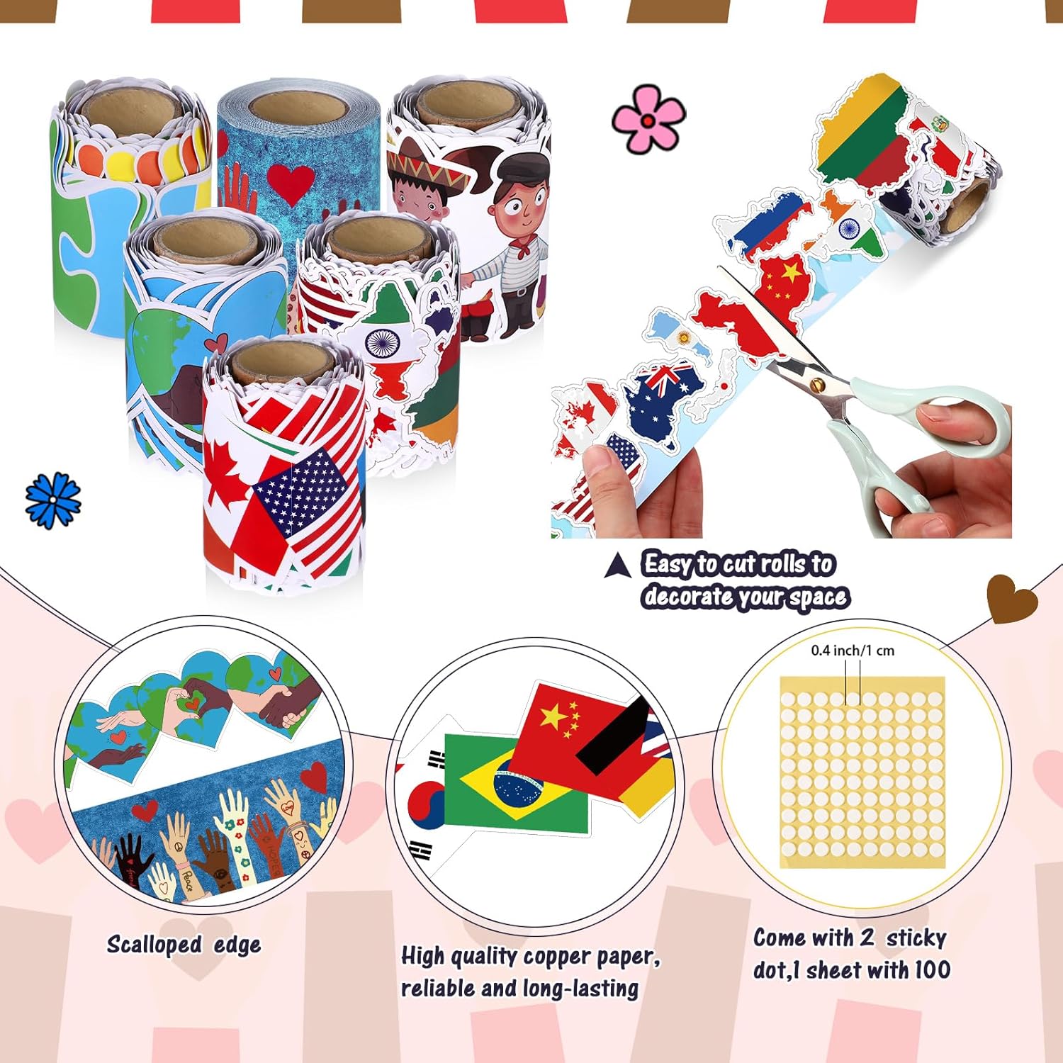 Tenceur 160ft Diversity Equality Bulletin Board Borders, 6 Rolls Equality Inclusive Scalloped Borders Trim, All Are Welcome Multicultural Classroom Decor for School Office Chalkboard Whiteboard Poster
