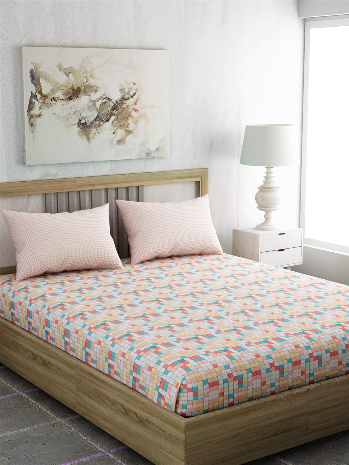 Portico New York Hashtag Printed Cotton 144 TC Double Bedsheet with 2