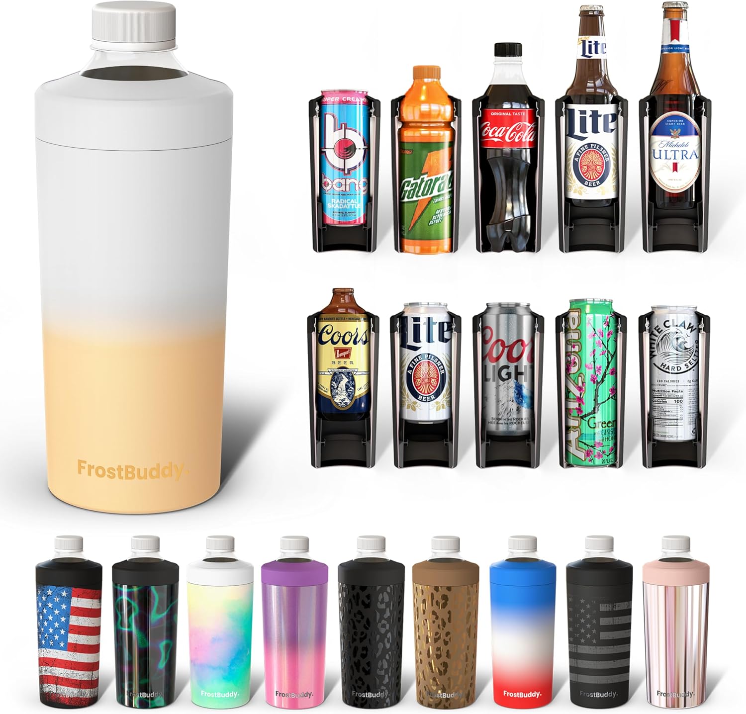 Frost Buddy Universal XL Can Cooler - Fits All - For 12, 16, 20, and 24 ounce Bottles - Insulated Double-Walled Stainless Steel (Creamsicle)