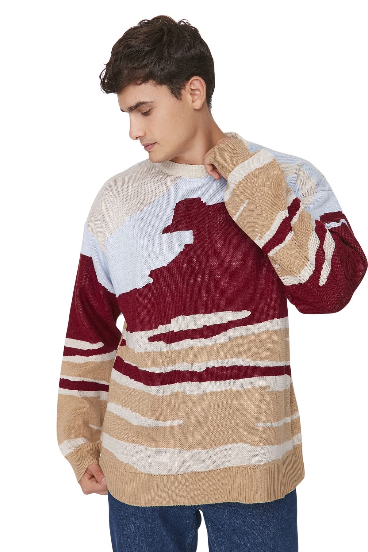 Trendyol Man Oversize Basic Crew Neck Knitwear Sweater Multicolor