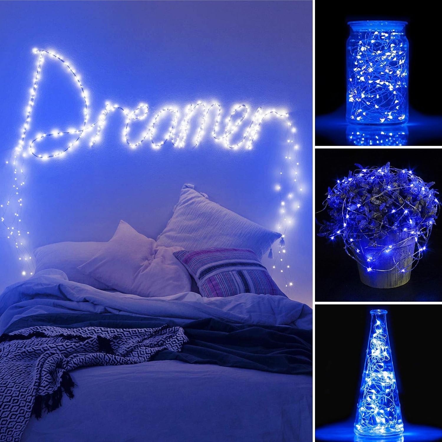 Fairy Lights Battery Operated 100 LED 33 ft Twinkle Starry Firefly LED String Lights with Timer 8 Modes Remote Waterproof for Christmas Party Bedroom Wedding 4 Pack (Blue) image 2