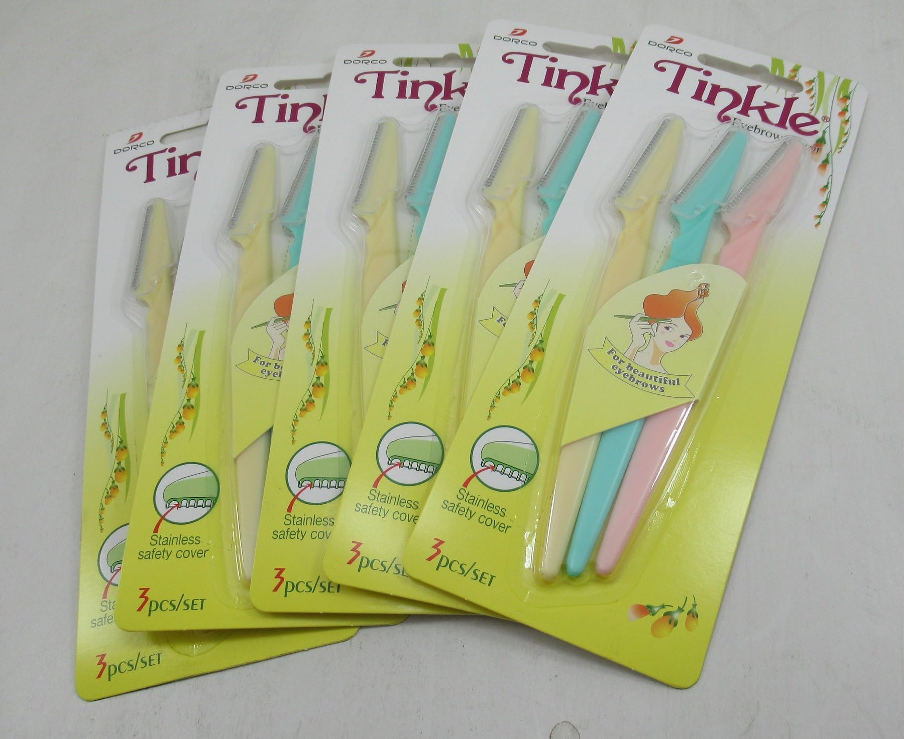 Tinkle Eyebrow Razor for Beautiful Eyebrows, 3/Pack, Pack of 5, 15 Eyebrow Razors in All