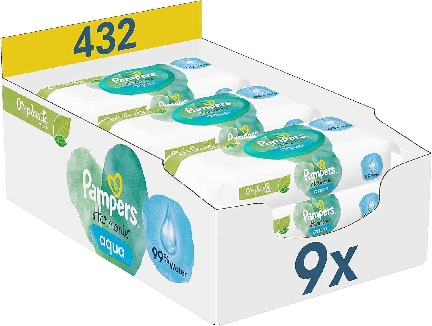Pampers Harmonie Aqua Baby Wipes Plastic Free 9 Packs = 432 Wipes