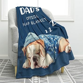 Jekeno Funny Dog Dad Gifts from Son Daughter, Daddy Happy Birthday Fathers Day from Mom, Dad is Official Nap Blanket 50"x60" Soft Plush Bulldog Print Throw Decor Home Couch Sofa Bed