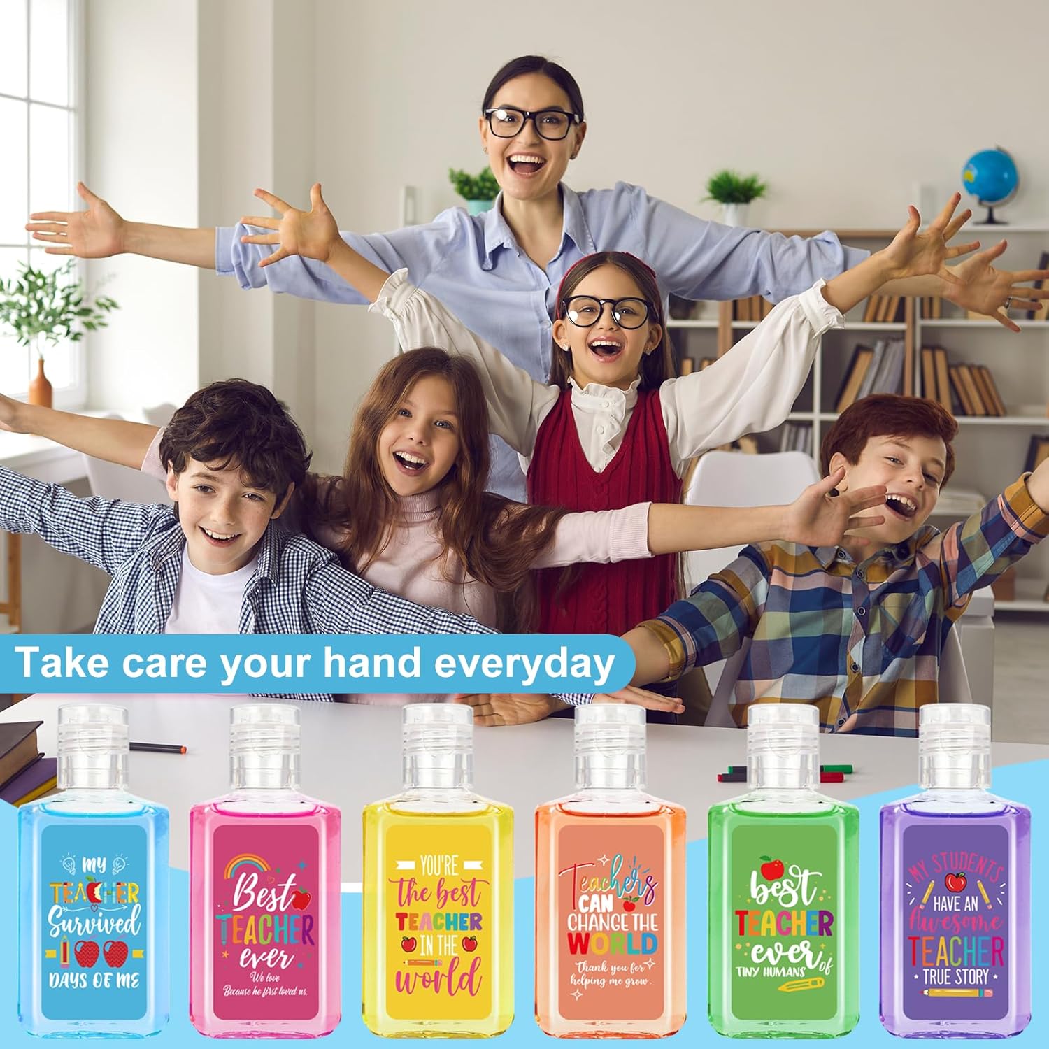 50 Pcs Teachers Appreciation Gift Hand Sanitizers Bulk Teachers Appreciation Week Gifts Natural Scented Travel Size Hand Soap Thank You Gift for Teachers' Day Back to School (Colorful)
