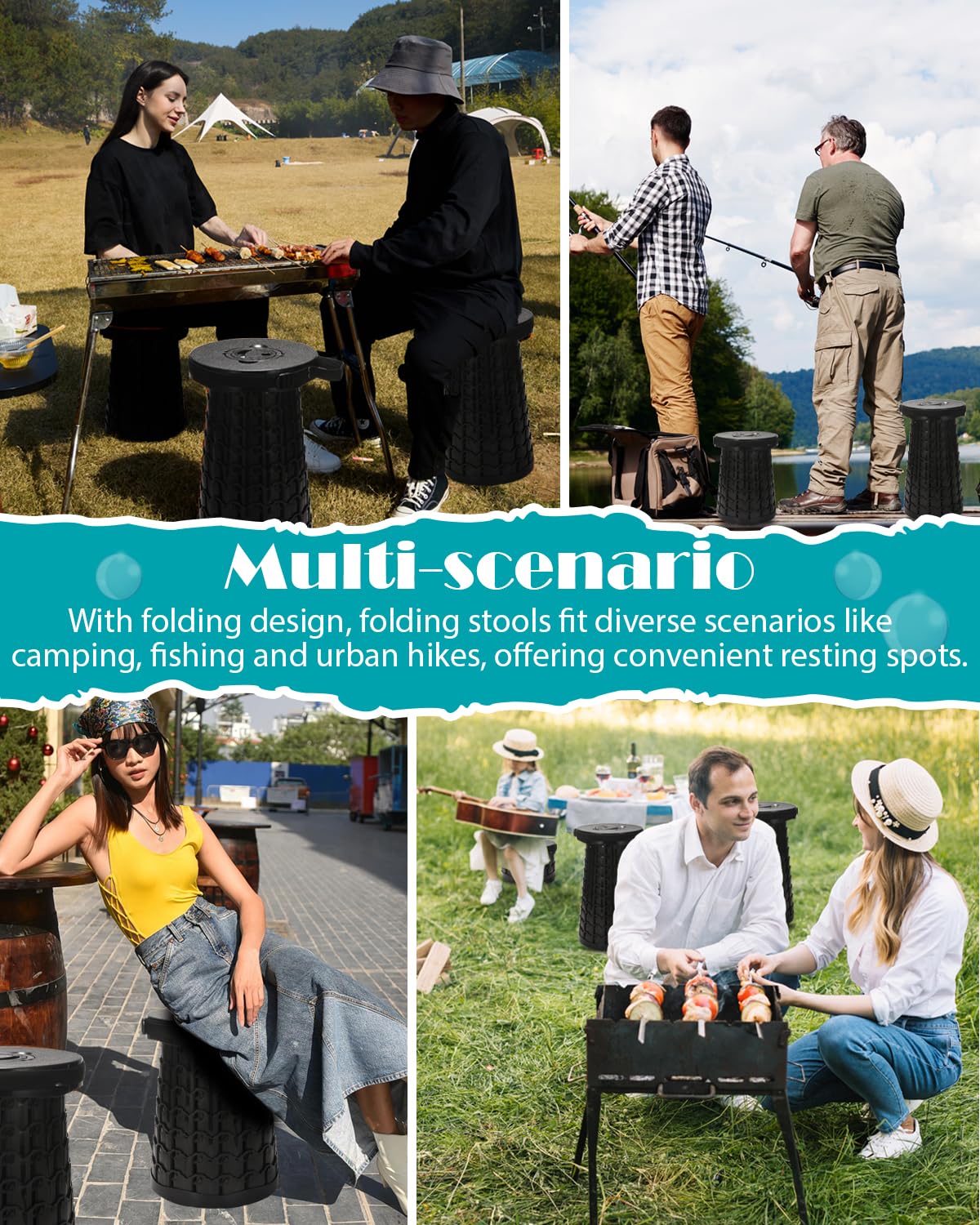 Spisces 18-inch Heavy Duty Collapsible Stool - 800 lbs Capacity, 2.6 lbs Lightweight Portable Folding Stool for Camping, Travel, Music Festivals and Other Outdoor Events