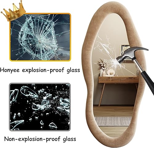 Miniatura 6 de Honyee - Espejo de pared con marco de madera envuelto en franela, marco ondulado irregular, para colgar en guardarropas, dormitorios, salas de