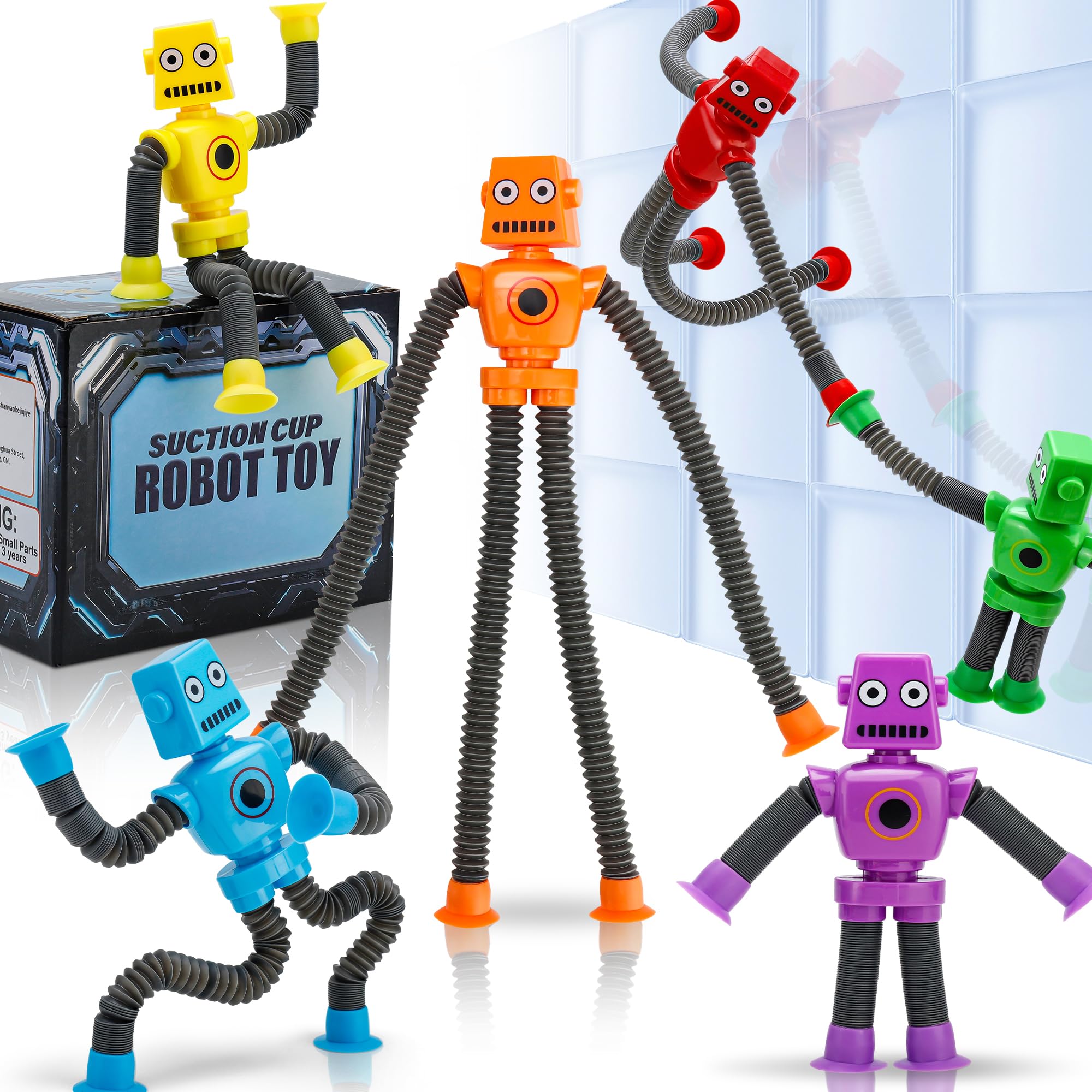 Juguetes de ventosa robot para reventar tubos | 6 juguetes sensoriales elásticos para niños a partir de 3 años, perfectos para viajes, recuerdos de fiesta, autismo, alivio del estrés, divertidos