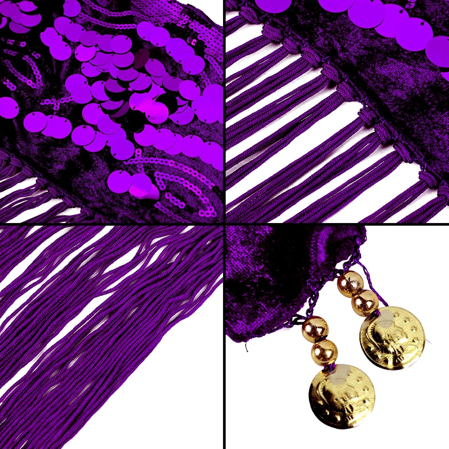 Long Tassel Belly Dance Hip Scarf Shiny Sequins Skirt Wrap for Women, Zumba Yoga Class Belly Dancing Party Costume - Image 4