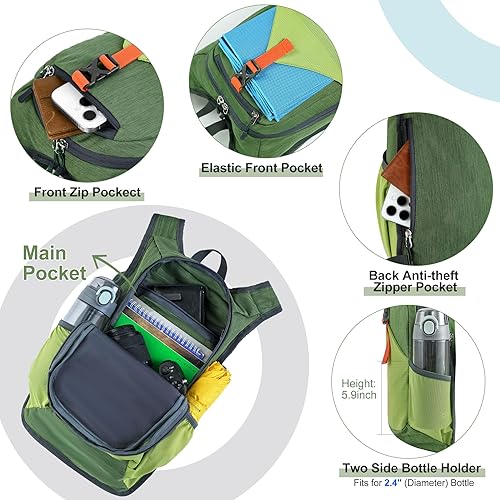 Miniatura 4 de FIORETTO Mochila de senderismo de 15 litros para mujeres y hombres, mini mochila plegable ligera para acampar viajes al aire libre, Verde