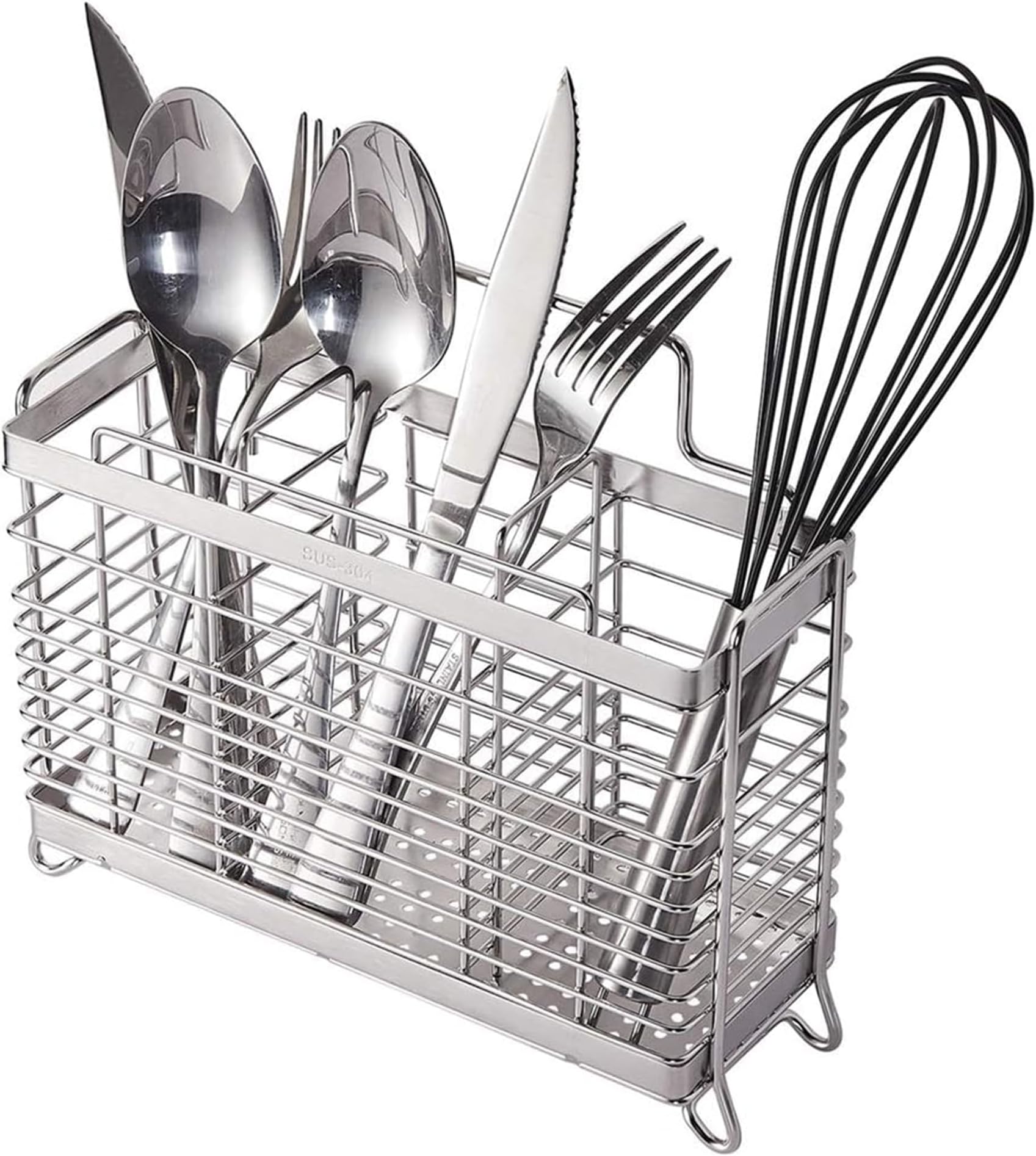 KESOL Stainless Steel Utensil Holder, Utensil Drying Rack with 3 Divided Compartments, Rust-Resistant Utensil Drying Basket, Silverware Drying Basket, Utensil Drainer for Dish Rack