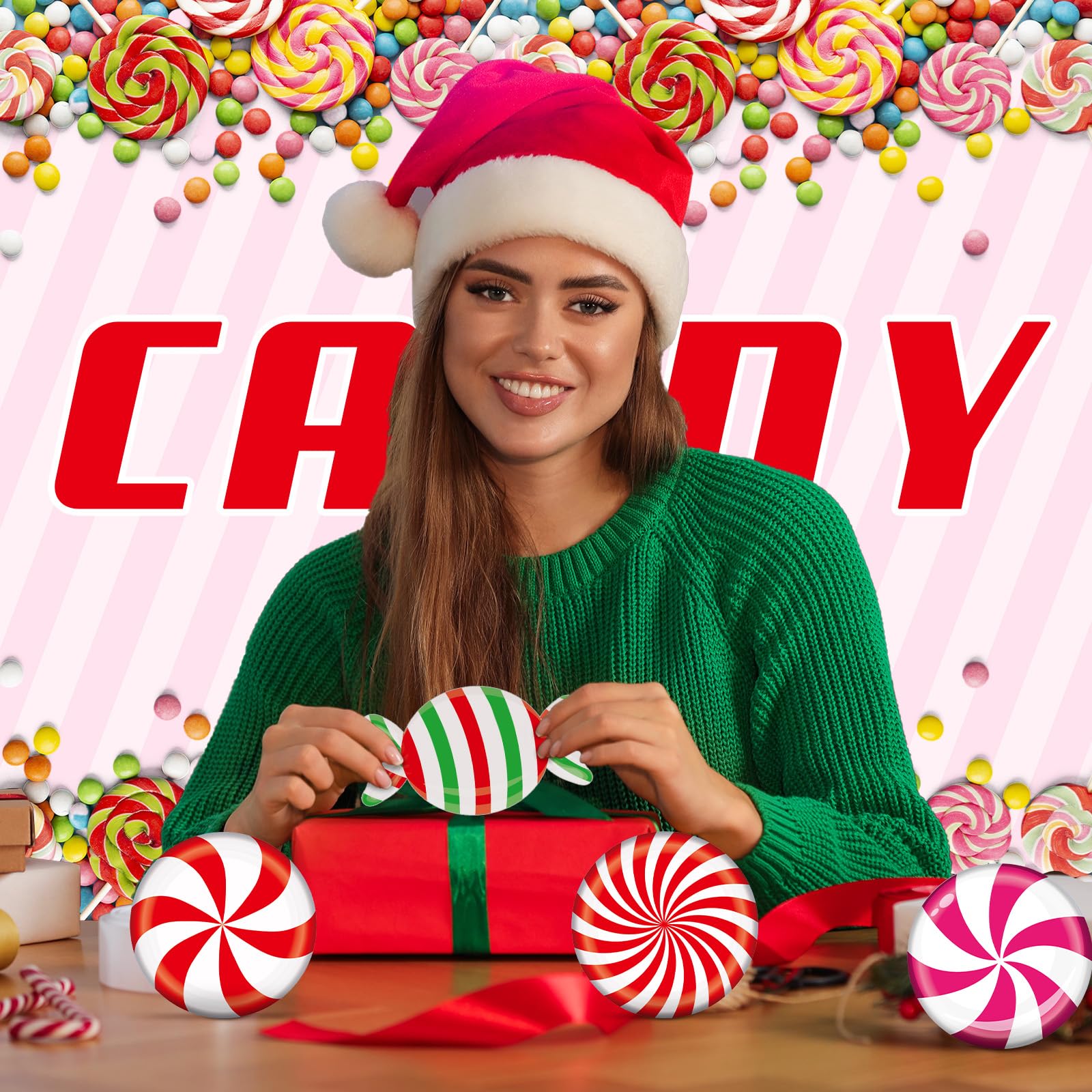 Seajan 200 piezas de recortes de Navidad Candyland para decoración de tablón de anuncios, recortes de menta para Navidad, fiesta temática de caramelos, cumpleaños, aula, hogar, ventana, suministros de