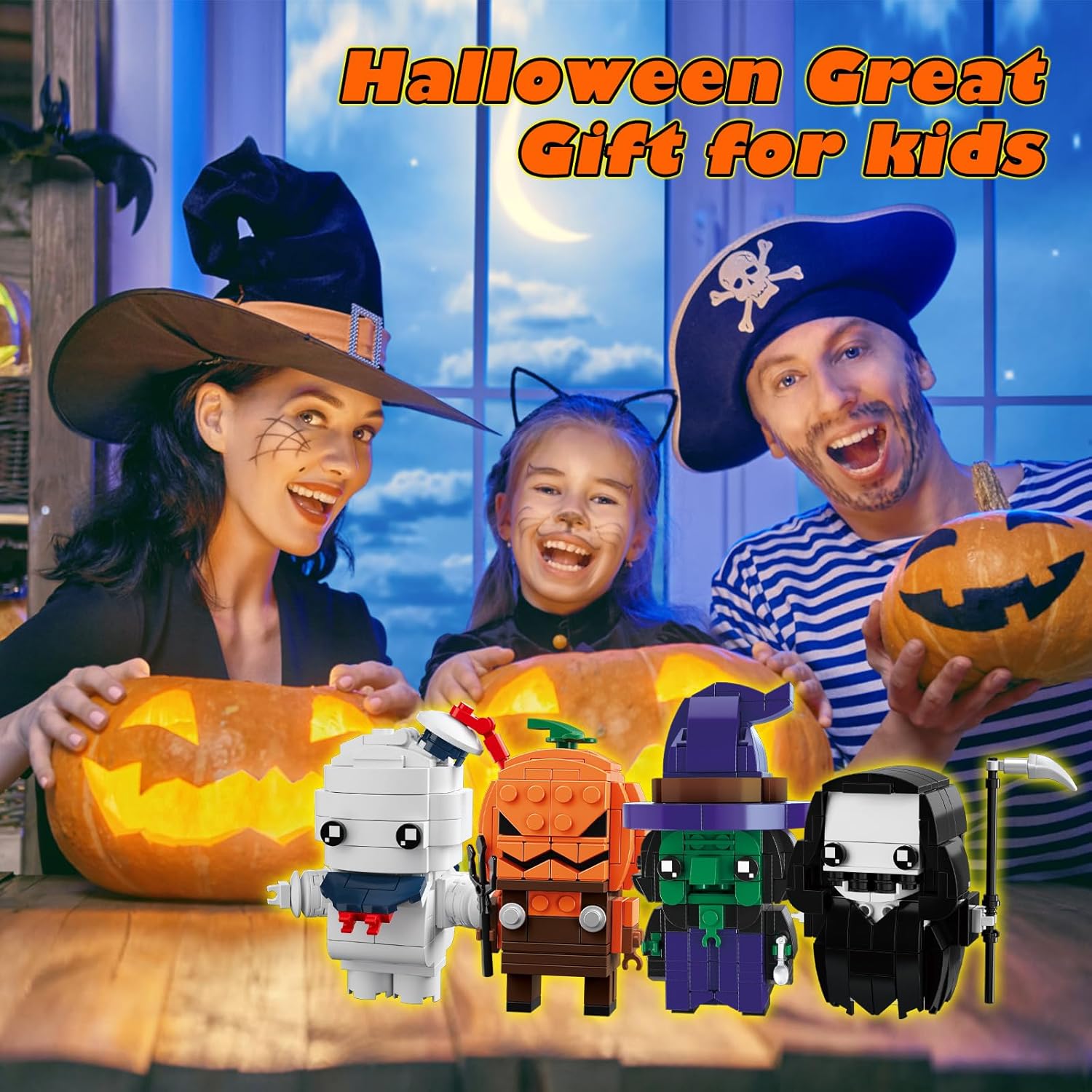Halloween Pumpkin Ghost Witch Devil Building Blocks Kit for Kids, Halloween Bricks Figures Set Home Horror Decor, Ideal Basket Stuffers Goodie Bags Toys Gifts Boys Girls 6 up