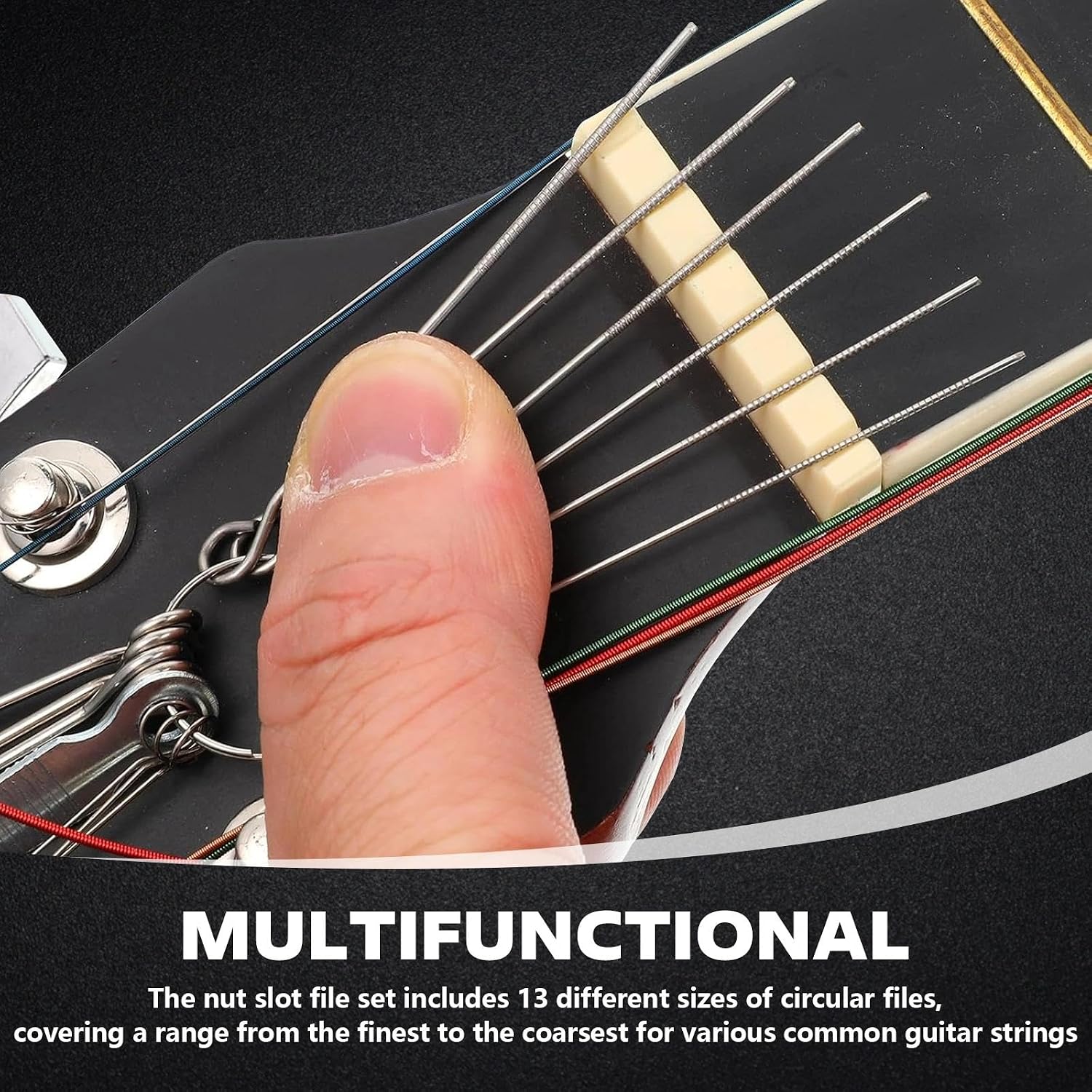 13 Needles Guitar Nut Files, Portable Flat Nut Slotting Files with keychain, 8.5cm Stainless Steel Guitar Bridge Saddle Nut File for Guitar Ukelee, Round 0.4mm to 1.6mm
