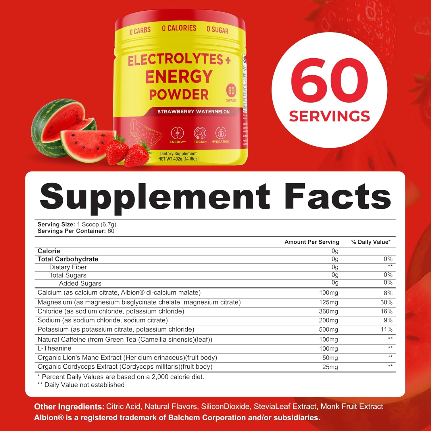 Keto Vitals Energy Powder + Electrolytes with 100mg Natural Caffeine, L Theanine & Organic Lion's Mane Extract - 60 Servings Energy Drink Powder for Workouts - Sugar Free Electrolytes - Image 3