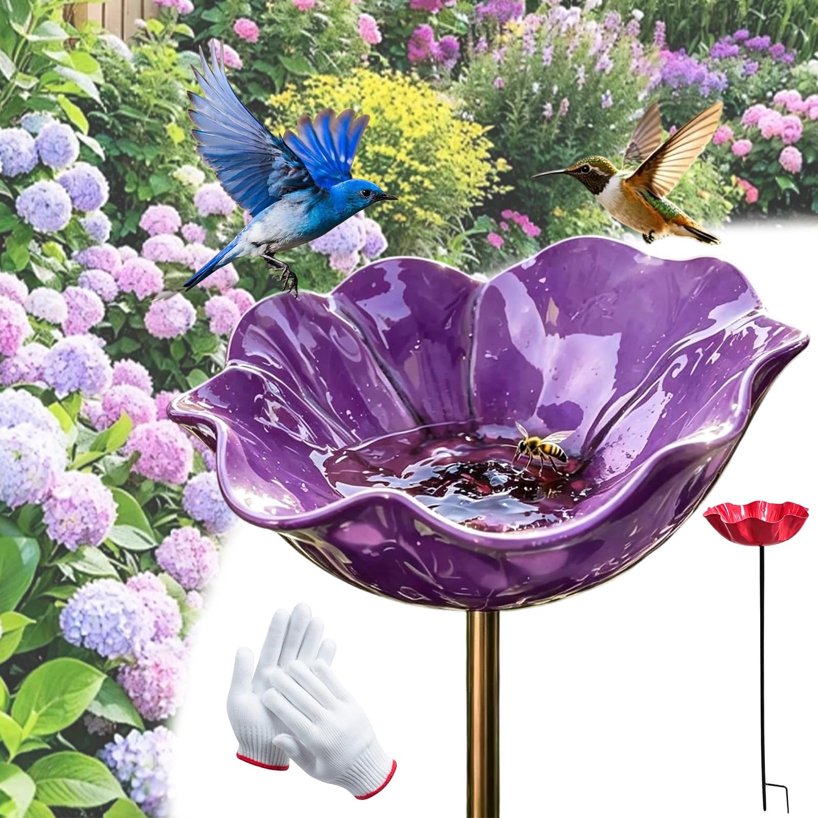 2026 Handmade Metal Flower Garden Stake, Upgraded Metal Flower Garden Stake Bird Feeder With Auxiliary Ground Spike, Metals Flowers For Garden For Yard Lawn Decor (1, Purple)