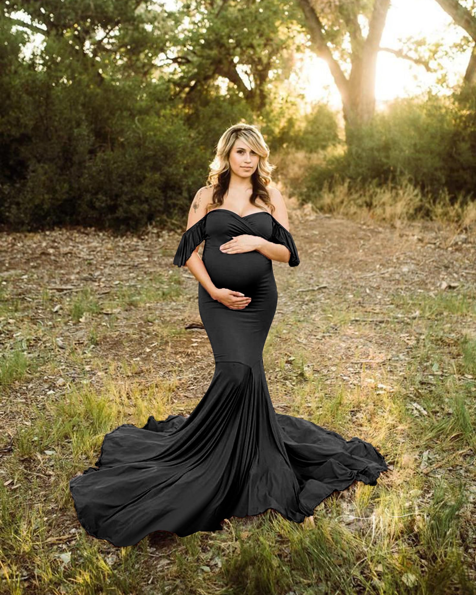 Saslax Vestido de fiesta de nacimiento para mujer con volantes